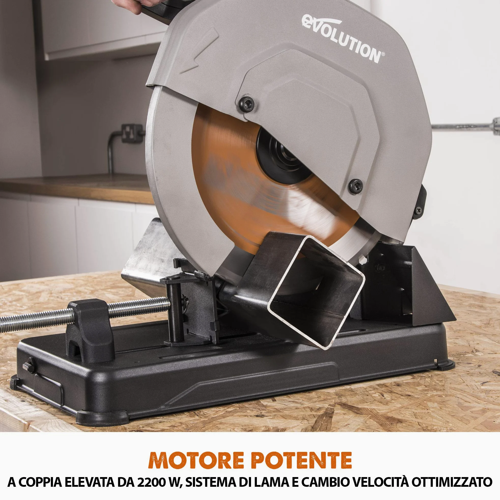 Evolution Power Tools 083-0003 R355Cps Troncatrice Per Ferro Multi Materiale, Esegue Tagli Su Acciaio, Alluminio, Plastica E Legno Anche Con Chiodi, 355 mm