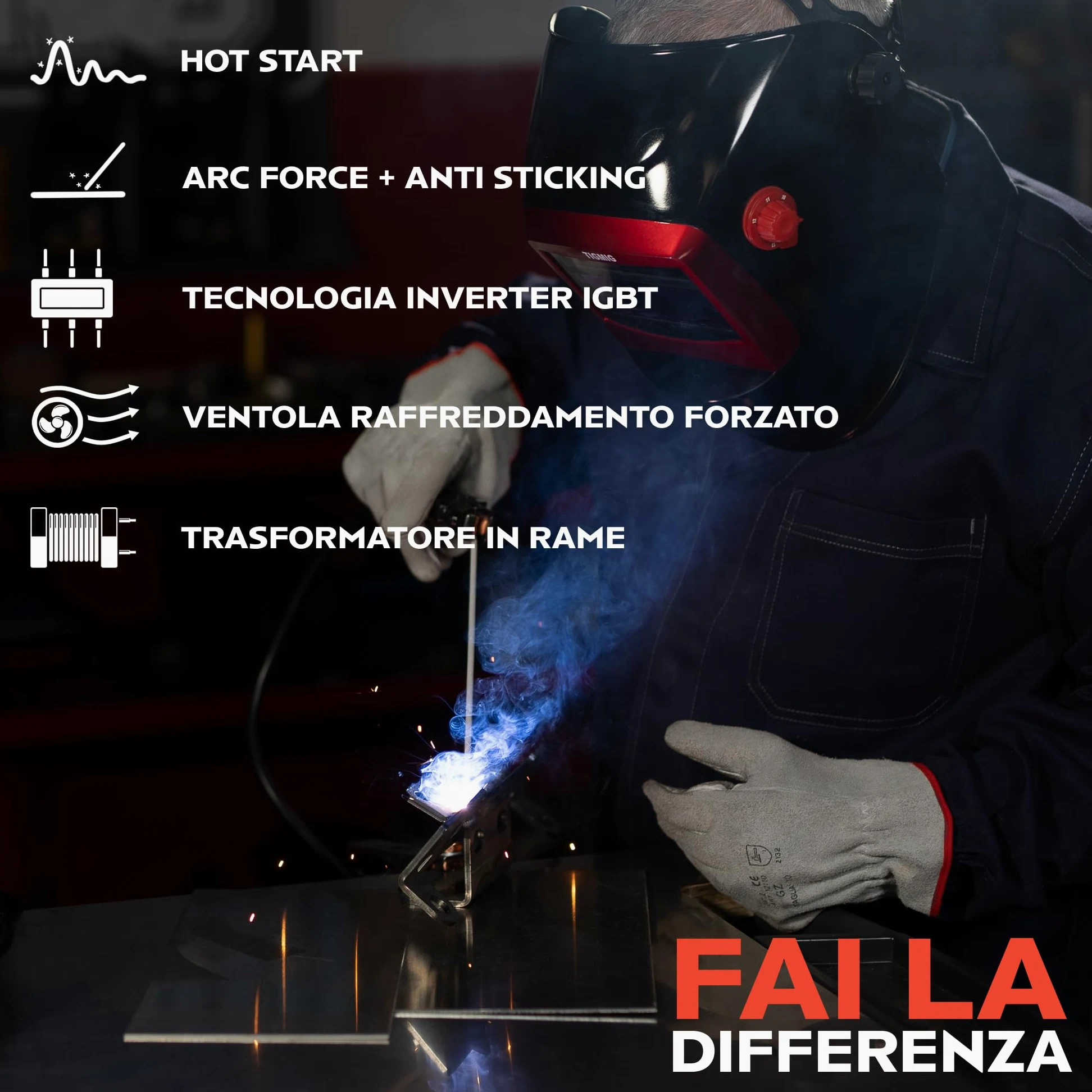TIGMIG Saldatrice Inverter MMA (Elettrodo), Fino a 160 A, Modello TM170PVC, Con Funzione LIFT TIG, Con Valigetta In PVC Per Trasporto, Accessori Inclusi, Garanzia e Assistenza ITALIA