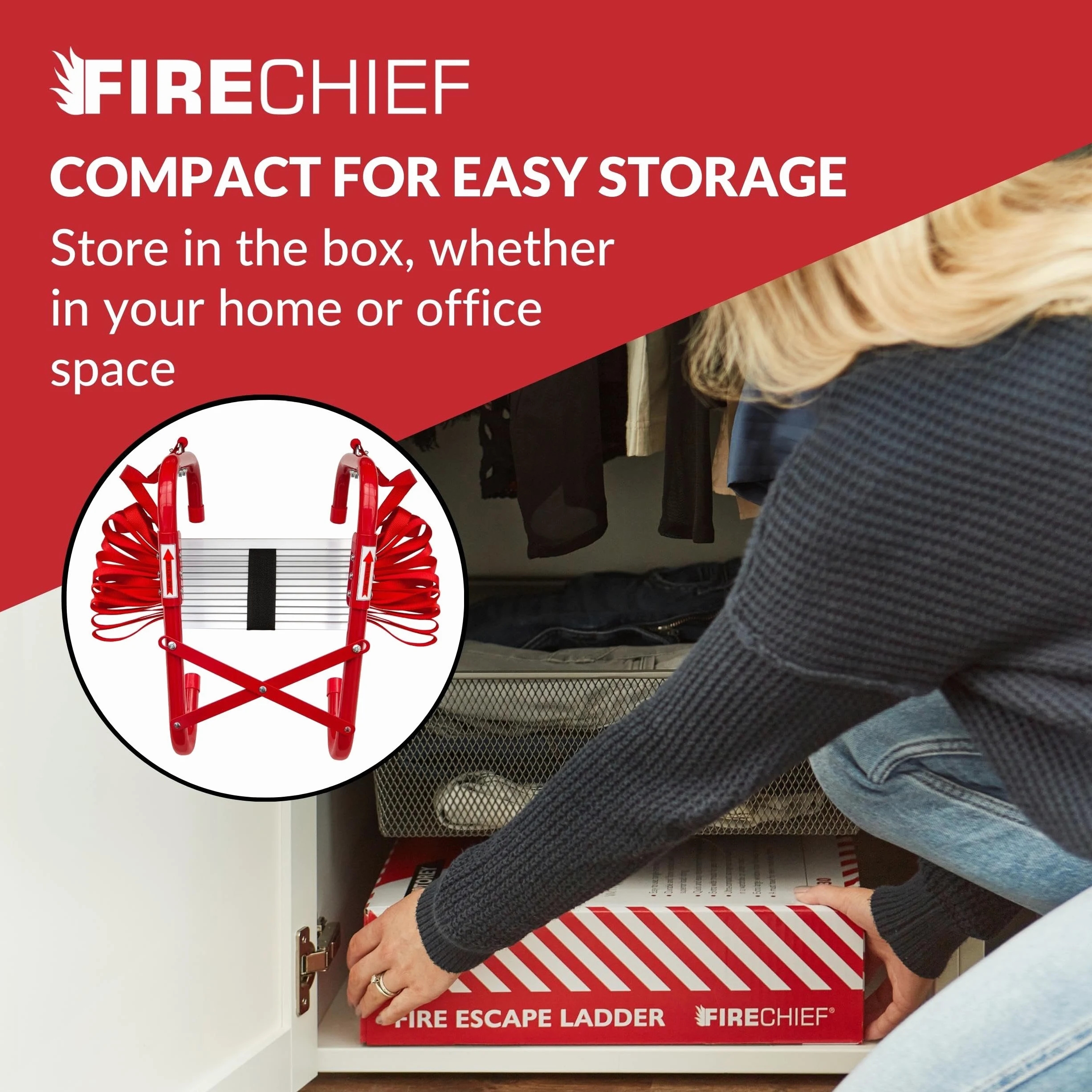 Firechief FEL430 Firechief Fire Escape Scaletta per uso domestico | Scala leggera compatta per situazioni di emergenza | Scala di fuga pieghevole a 2 piani con gradini extra larghi