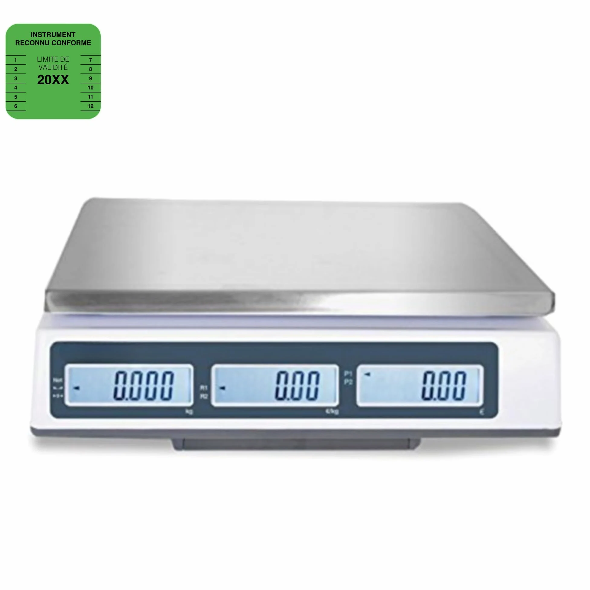 Bilancia peso/prezzo omologata per il mercato - vignetta verde e taccuino metrologico - portata 15-30 kg per 5-10 g di precisione - batteria ricaricabile 130 h