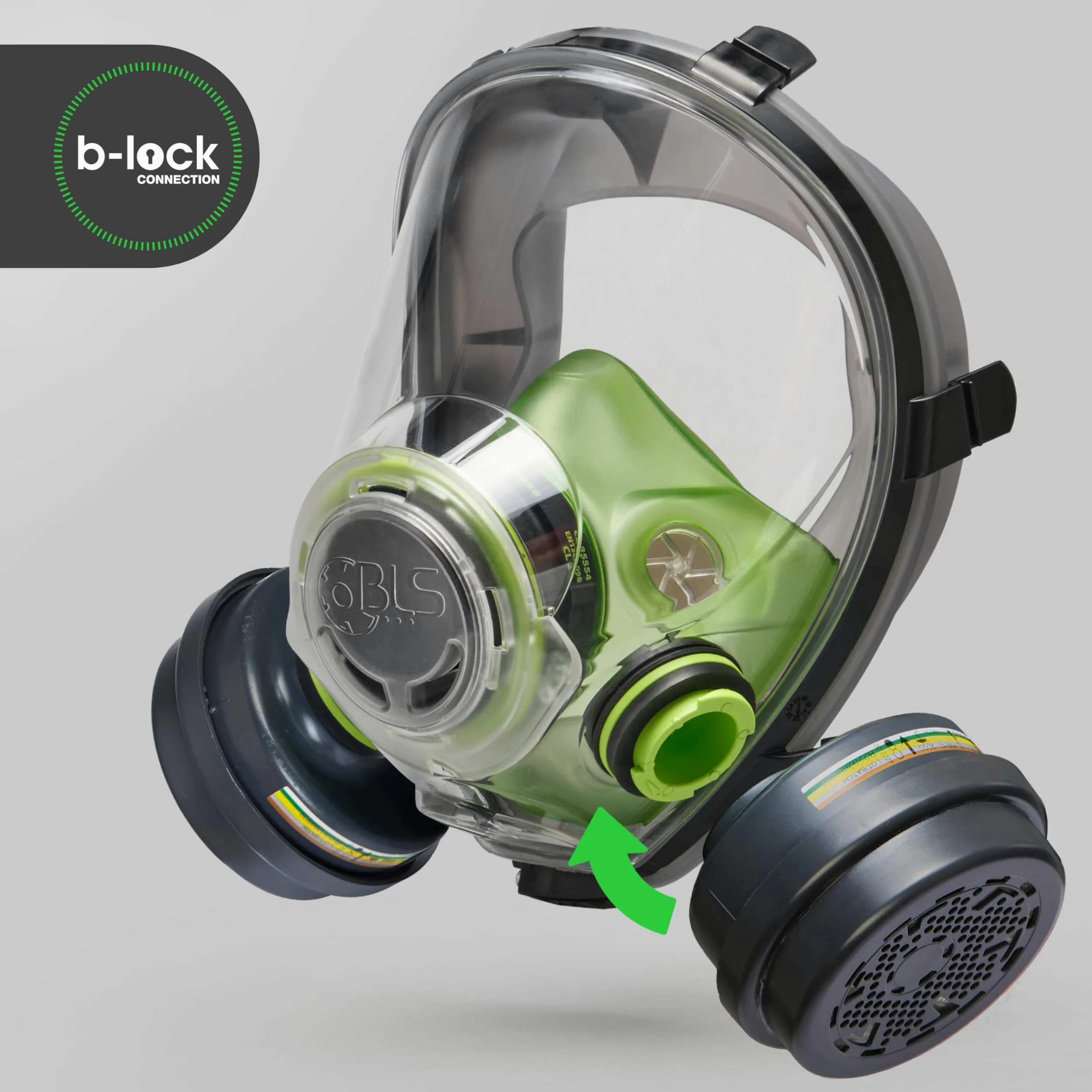BLS 5600 con filtri 222 ABEK1P3 R D Maschera Intera con Guarnizione in TPE e 2 Filtri Sostituibili 222 ABEK1P3 con Attacco a Baionetta b-lock. Per Gas/Vapori, Polveri Tossiche, Acidi e Ammoniaca