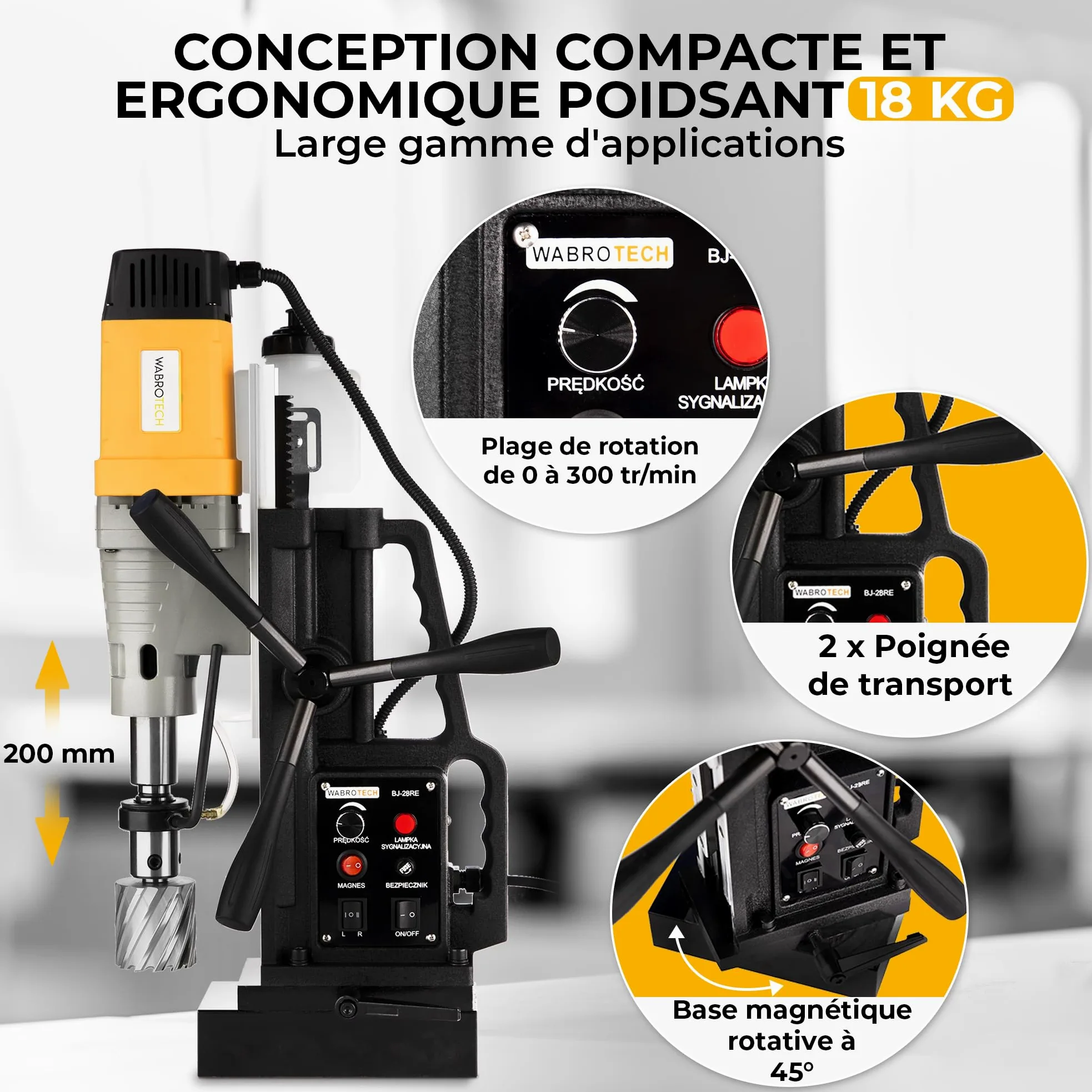 Magnetico Trapano Carotatrice magnetica WT28RE (2.080 W, 13.800 N, 300 giri/min) Max. Carotaggio 60 mm, Attacco Weldon 19 mm +