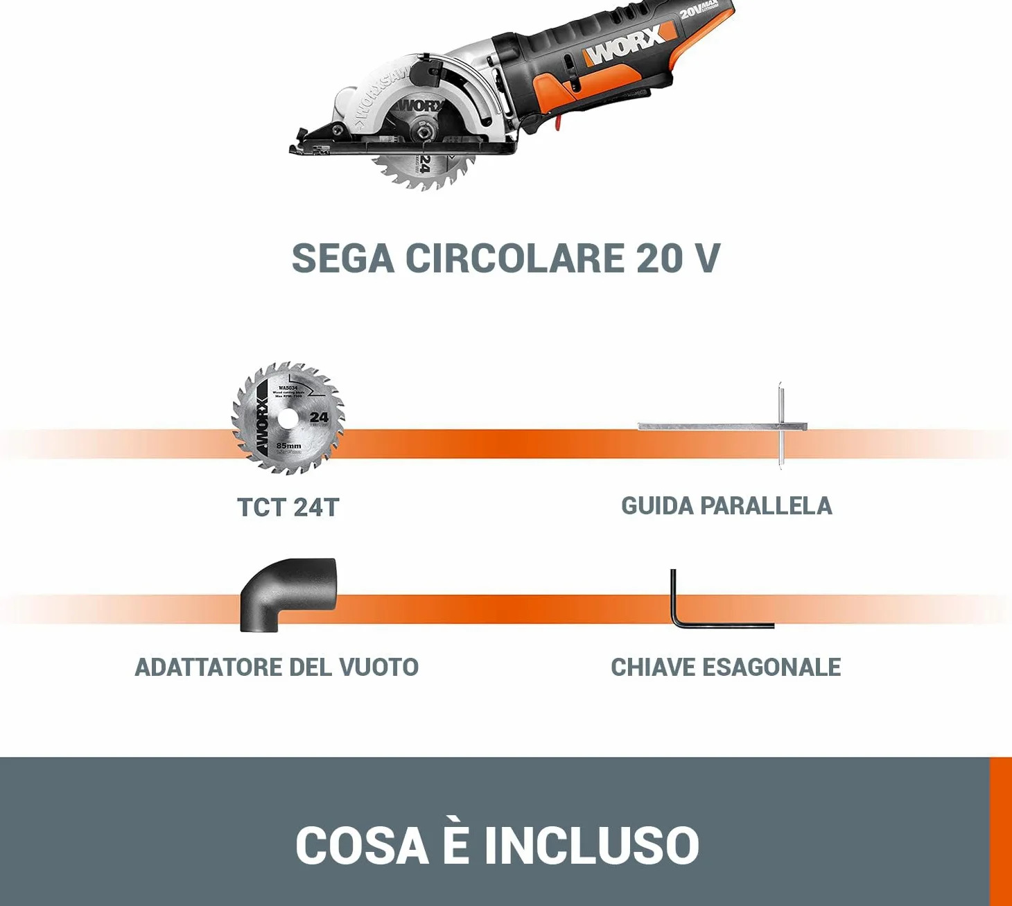 WORX WX527.9, sega circolare compatta ad immersione a batteria 20V (solo corpo macchina)