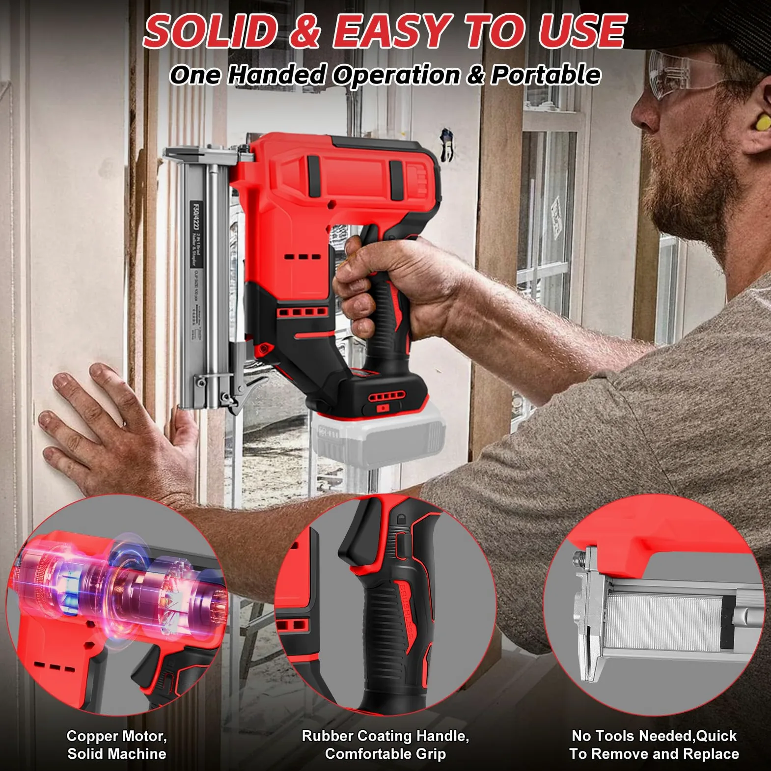 Set di chiodatrici a batteria da 18 GA, compatibile con Milwaukee 18 V, 2 in 1, pistola per unghie senza spazzole, con 500 chiodi e 500 staffe, per fai da te, lavorazione del legno