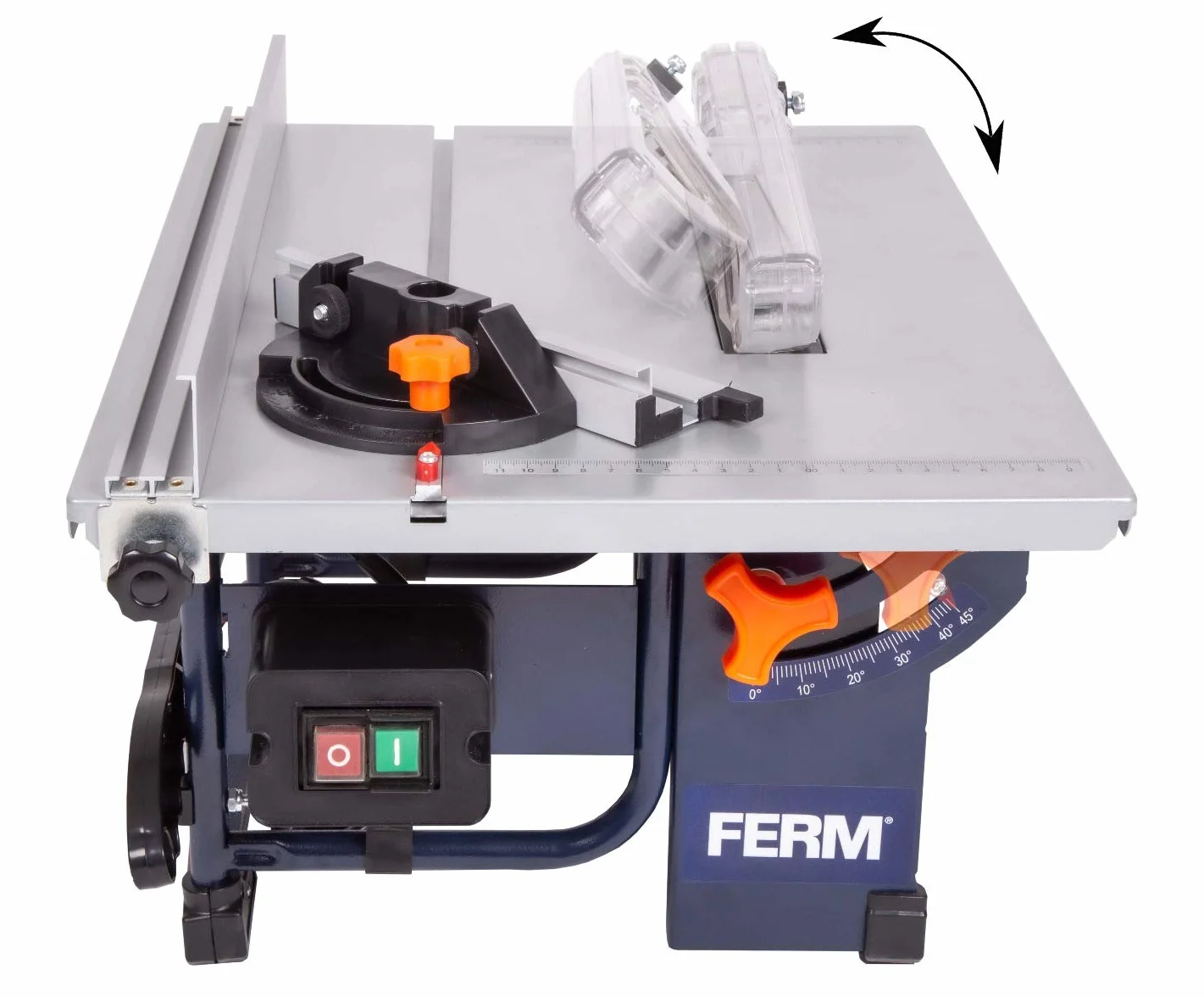FERM Sega da Tavolo 800W. Include Lama per Sega ø 200 mm 24 denti, guida parallela, chiave inglese e collegamento aspirapolvere