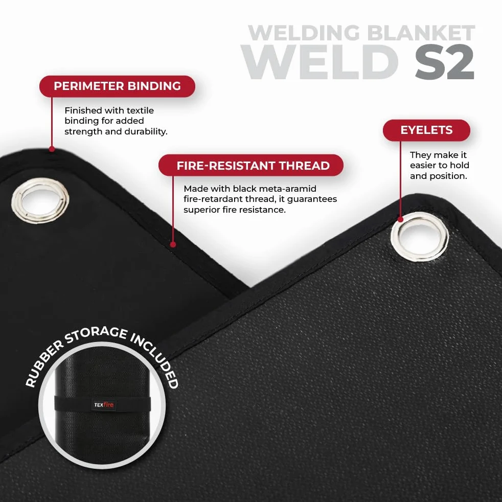TEXFIRE | Coperta ignifuga per saldatura WELD S2. Resiste fino a 900ºC. Resiste agli impatti incandescenti di saldatura, taglio e smerigliatura.