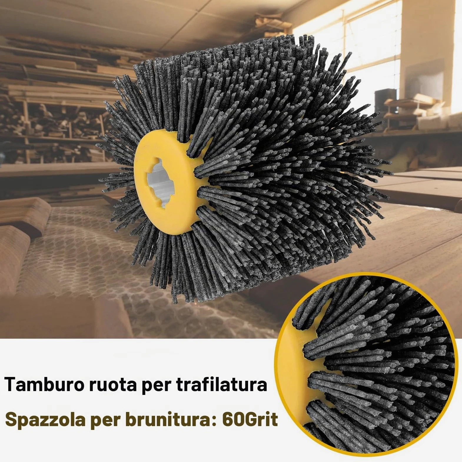 Abrasivi Wire,Drum Brush #60 Spazzola Brunishing Lucidatura de nylon mobili in Legno Brillante per Lucidatura Striping Disegno Grit(Grigio)
