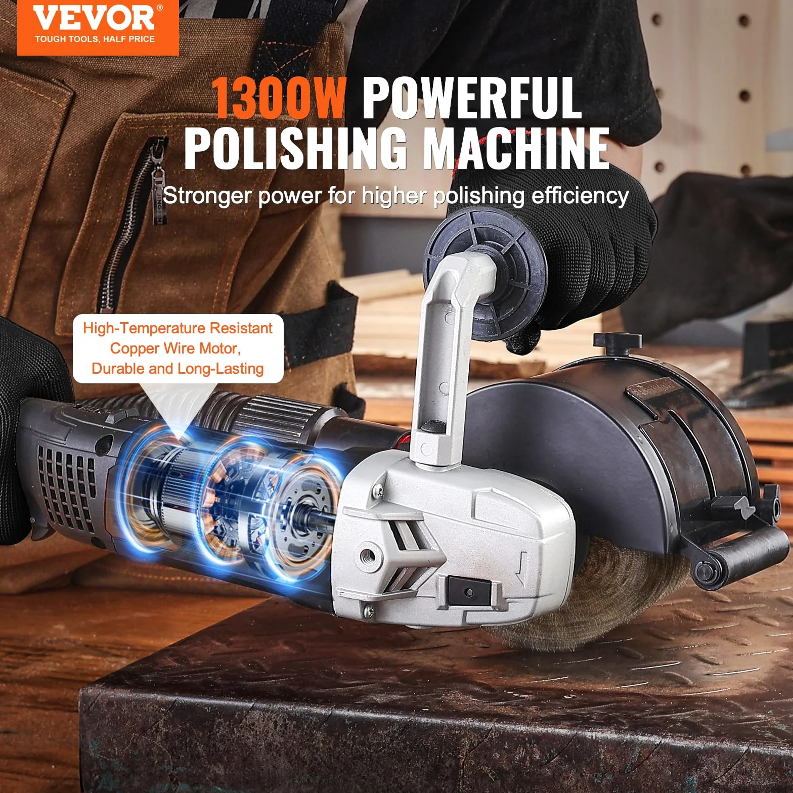 VEVOR Lucidatrice Brunitura 1300 W Strumento per Condizionamento Superficie 6 Velocità Regolabile, Lucidatrice Elettrica Portatile, Mola per Lucidare Filo d'Acciaio, per Acciaio Inox, Metalli, Legno