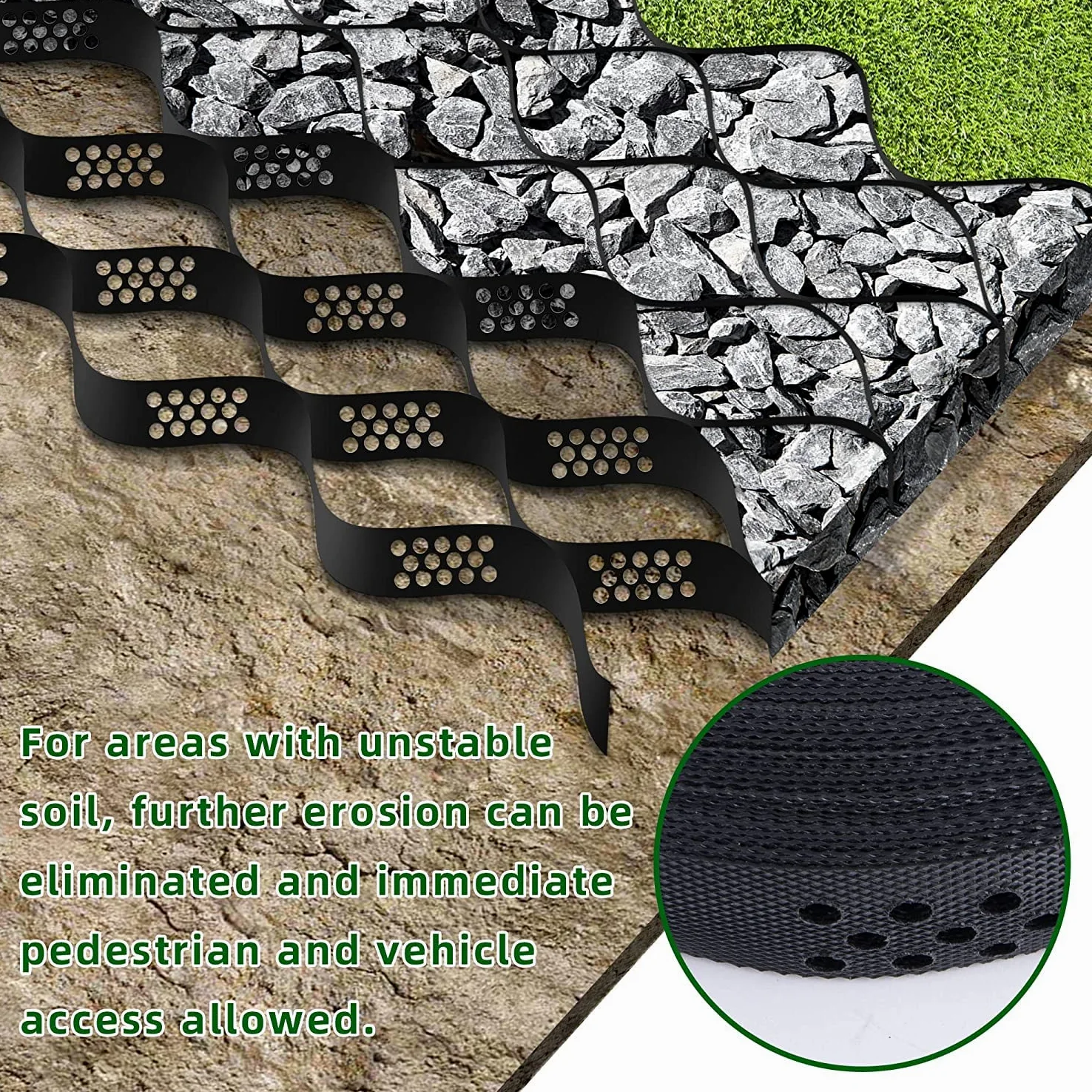 30m² Stabilizzatore Ghiaia Geogriglia, Stabilizzatore de Ghiaia per Ghiaia/carrabile/muri di Sostegno, Griglia in Geocell Plastica Flessibile Espandibile Lastra da Giardino
