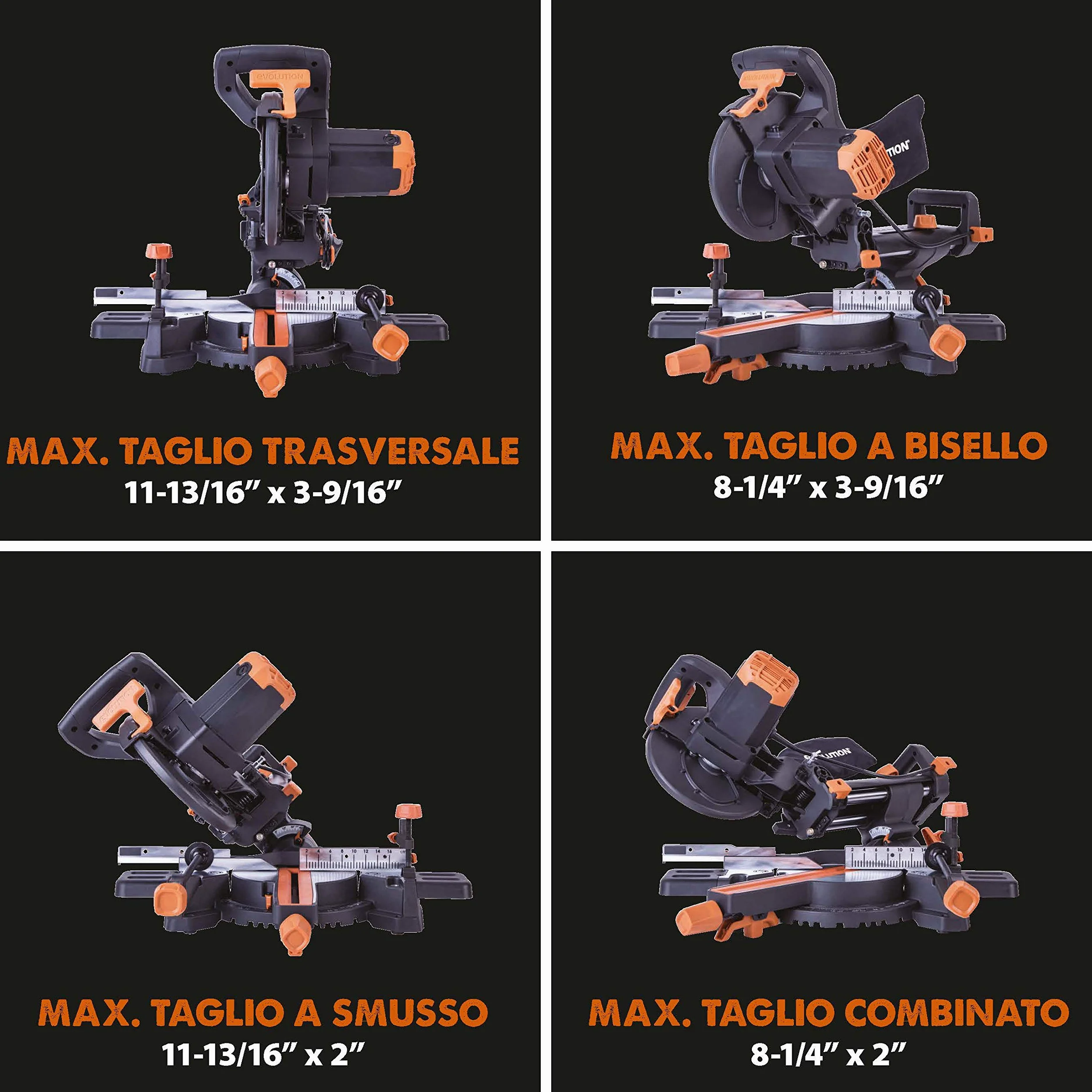 Evolution Power Tools 048-0032A R210SMS-300+ Troncatrice Radiale Scorrevole Multi-Materiale 210 mm con Pacchetto Plus, 230 V