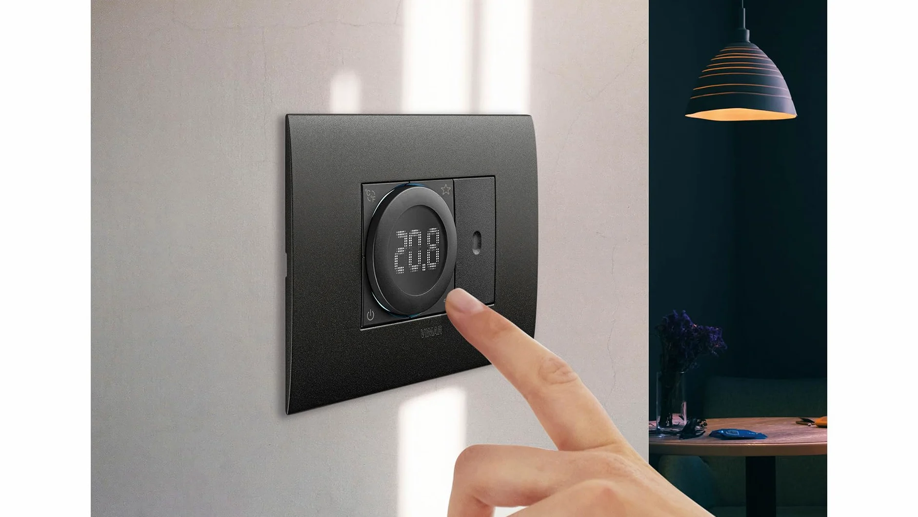 Vimar 02974.B Termostato IoT a rotella, compatibile con Alexa, Google Home e IFTTT, retroilluminazione regolabile, ingresso sensore esterno, da completare con placche Eikon, Arké, Plana, Idea