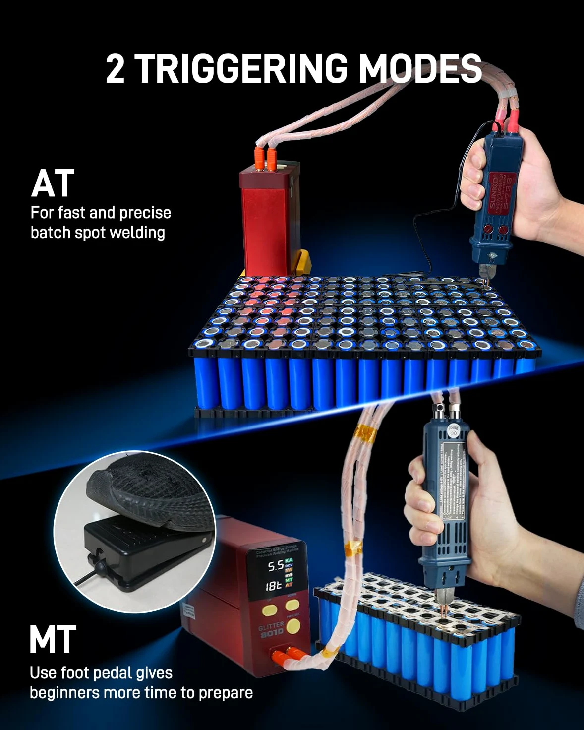 GLITTER 801D Saldatrice a Punti per Batterie, 14500W 2500A, Saldatrice a Impulsi con Condensatore per Riparazione Batterie al Litio 18650, 100-240V