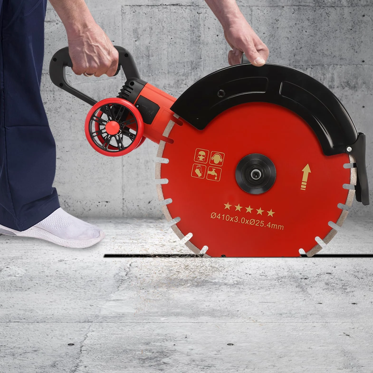 Sega elettrica per calcestruzzo, 4000 W, lama diamantata da 410 mm, profondità di taglio 165 mm, taglio senza polvere, sega a secco a umido per pavimenti in cemento, muratura e granito