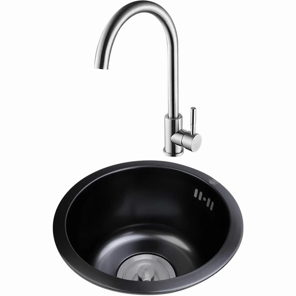 Lavello da Rotondo Singolo in Acciaio Inox, Diametro Esterno 42 cm. Lavello da Rotondo. Lavello da Sottotop (Nano Nero)