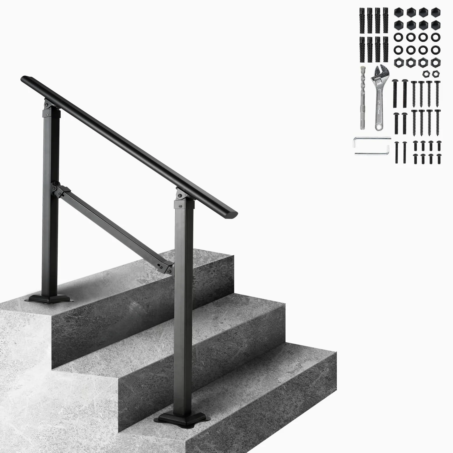 VEVOR Rampa Scala 914,4 mm Ringhiera Scala per 3 gradini a mano in acciaio al carbonio regolabile 50° carico 300 kg con kit di installazione per pavimenti in cemento legno piastrelle in ceramica
