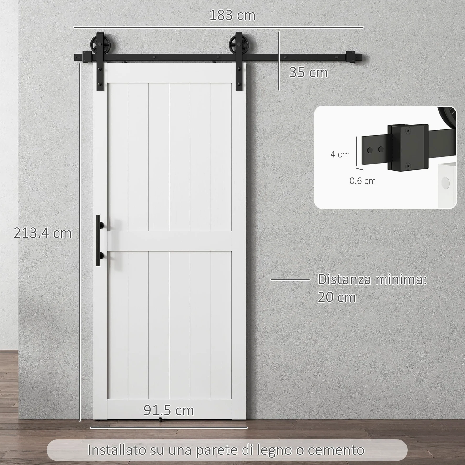 HOMCOM Porta Scorrevole Esterna Muro 91.5x213.4cm, Binario Acciaio, Maniglia Migliorato, Ruote, Porta da Interno in Stile Industriale, in MDF e Legno Pino, Impermeabile, per Cucina, Bagno, Soggiorno