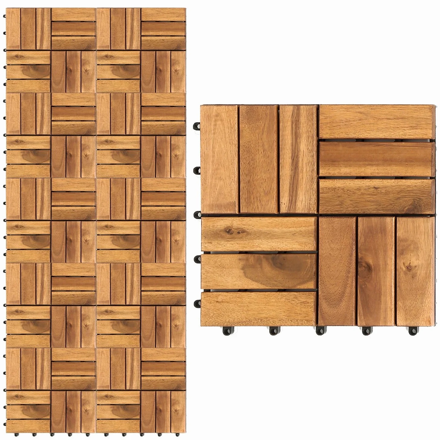 Piastrelle in legno per terrazze, 110 piastrelle per 10 m², 30 x 30 cm, piastrelle per balconi resistenti agli agenti atmosferici con sistema di drenaggio, in legno di acacia con sistema di