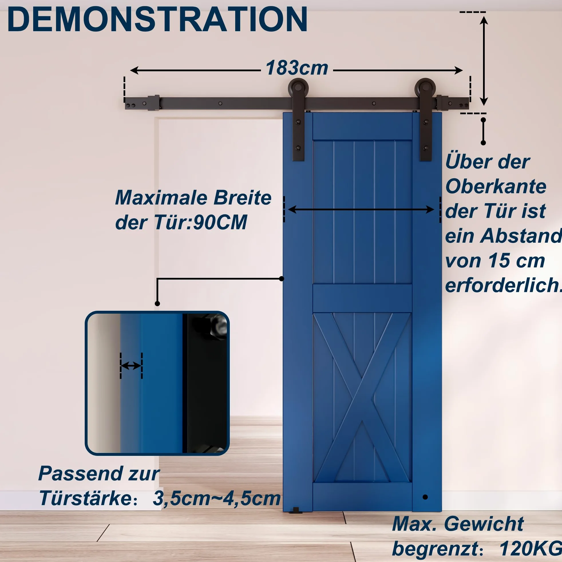 SKYSEN Porta Scorrevole Esterno Muro 183cm, per sistema di Cancelli scorrevoli con guida a pavimento, guida scorrevole, durevole, ideale per risparmiare spazio