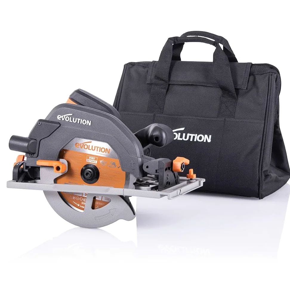 Evolution Power Tools - R185CCSX+ Sega Circolare Multi-Materiale 185 mm Compatibile con Binario Guida (Pacchetto Plus con Custodia da Trasporto), 230 V