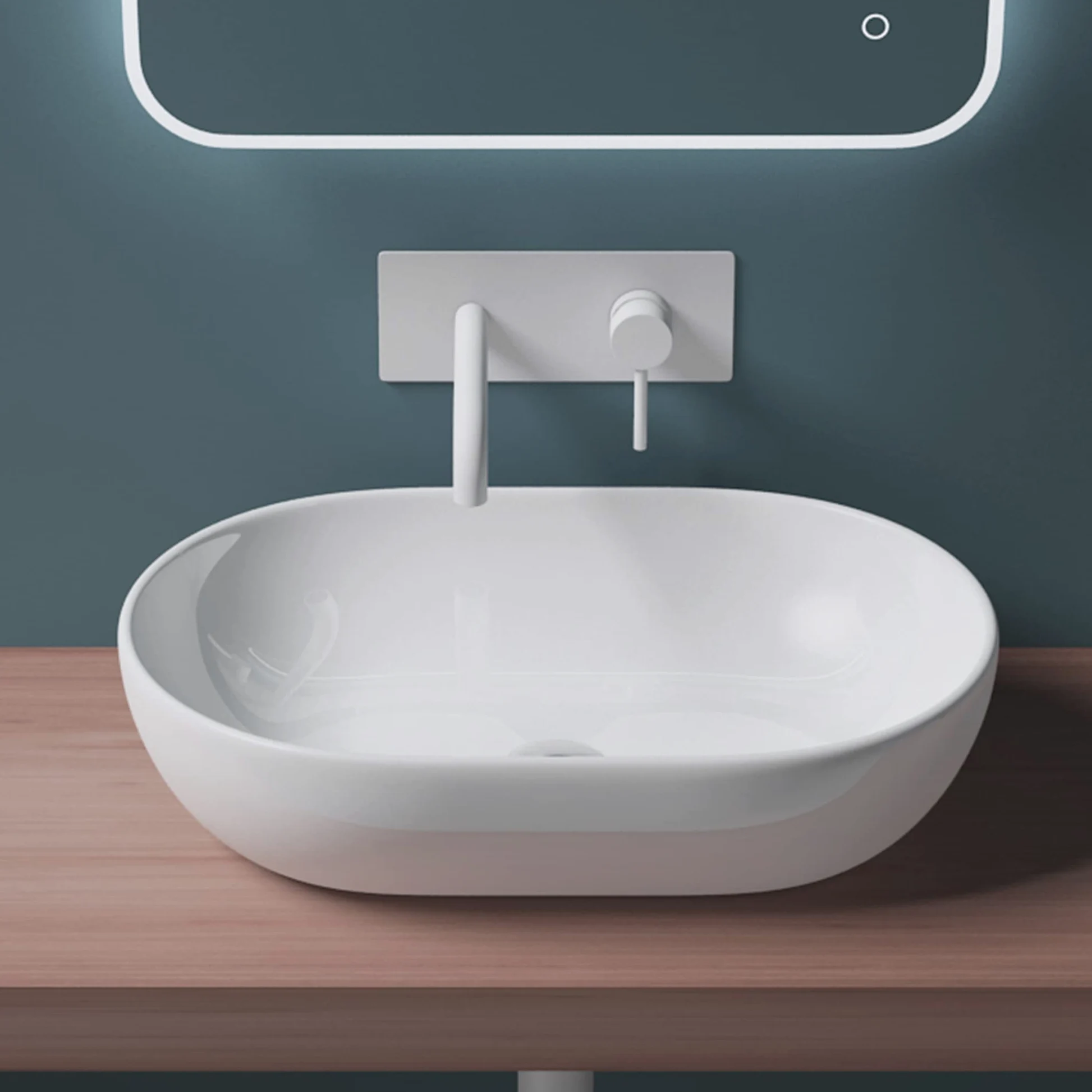 Mai & Mai Lavabo da Appoggio 60X40X15cm, Lavandino Bagno Ovale Brüssel322 Lavabo in Ceramica Nano Rivestimenti inclusi