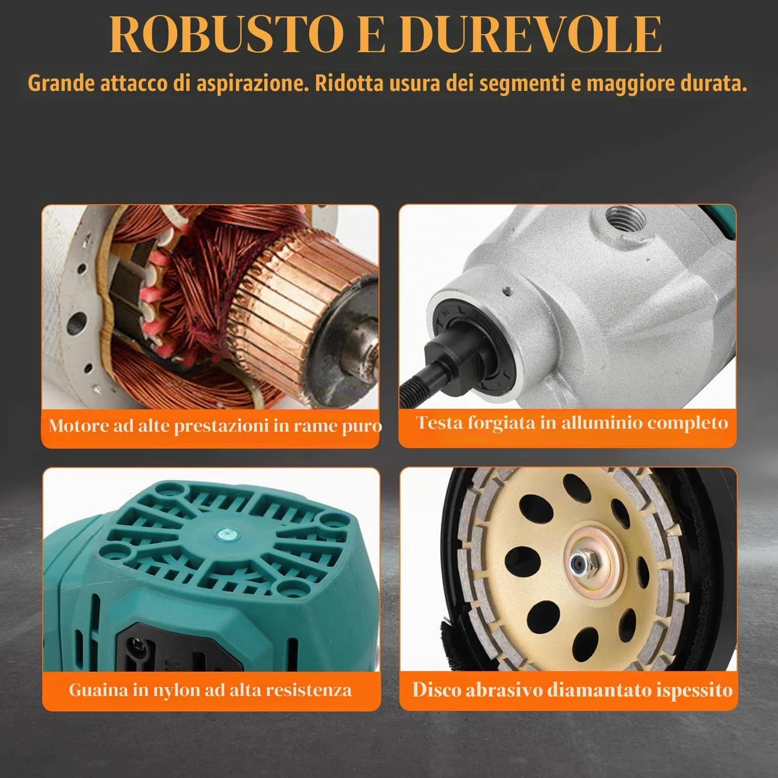 Smerigliatrice per cemento e calcestruzzo, 2600 W, 3000 giri/min, fresatrice e fresa per calcestruzzo, 180 mm, per lucidatura di pareti in cemento