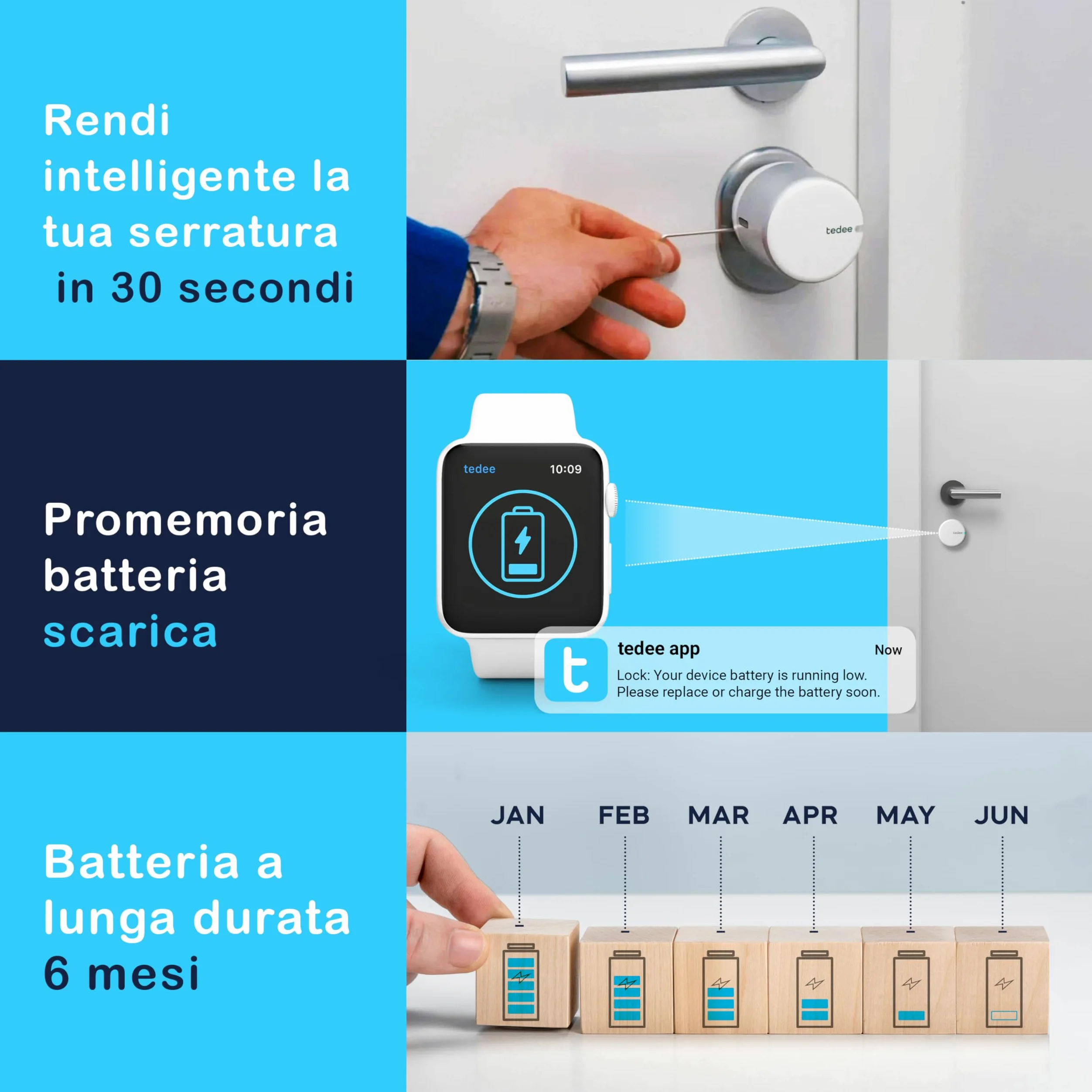 tedee Go Serratura Smart senza Conversione, Elettrica Keyless Access con Certificazione AV-TEST, Serratura Sicura per Porta con Chiusura Automatica e App, Sicurezza Casa Smart Lock, Argento