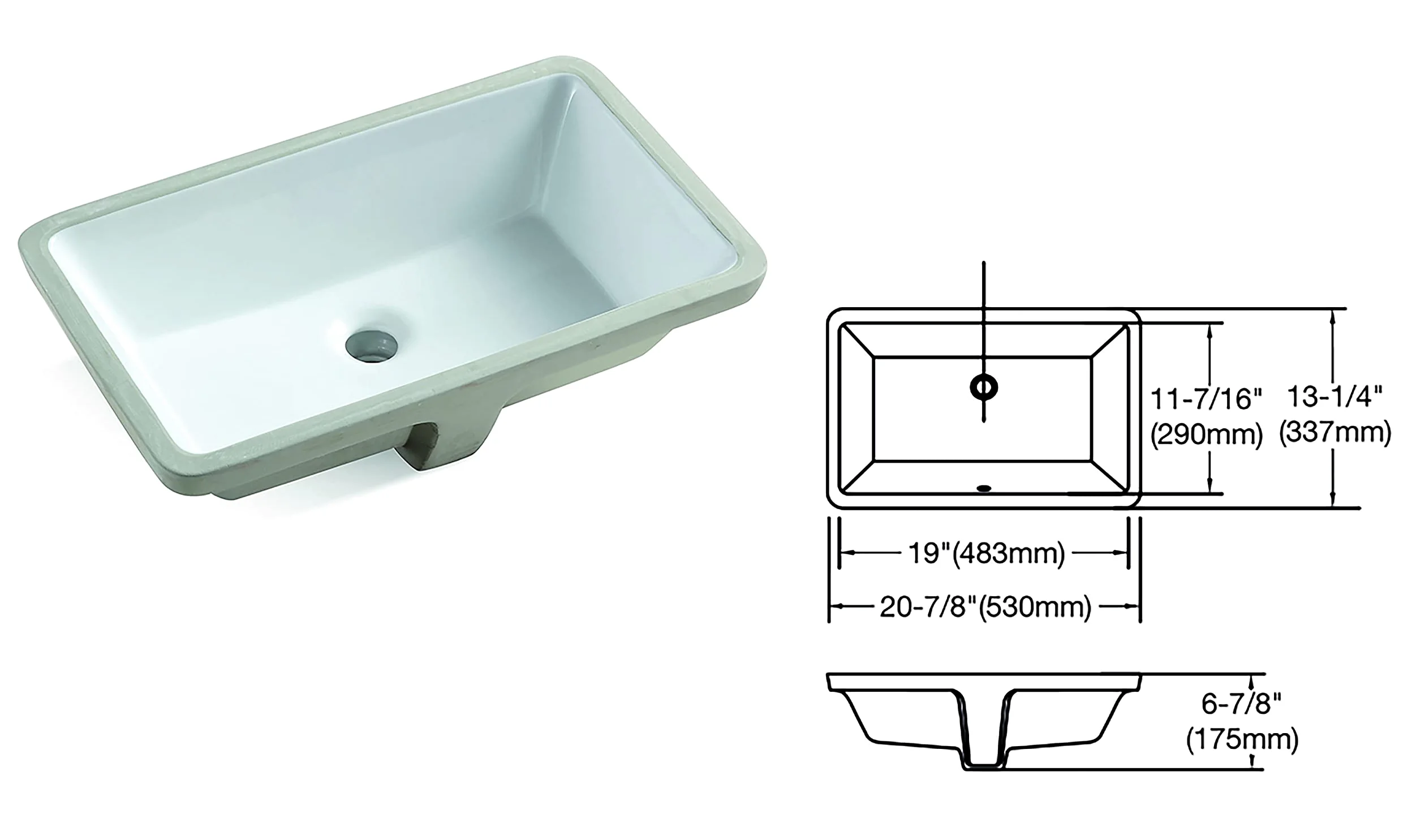 MEJE #202A-1_20.9 pollici Lavello sottopiano, Rectrangle Sottopiano Lavandino, Lavabo Vanity Vanity Vessel Lavabo - Bianco