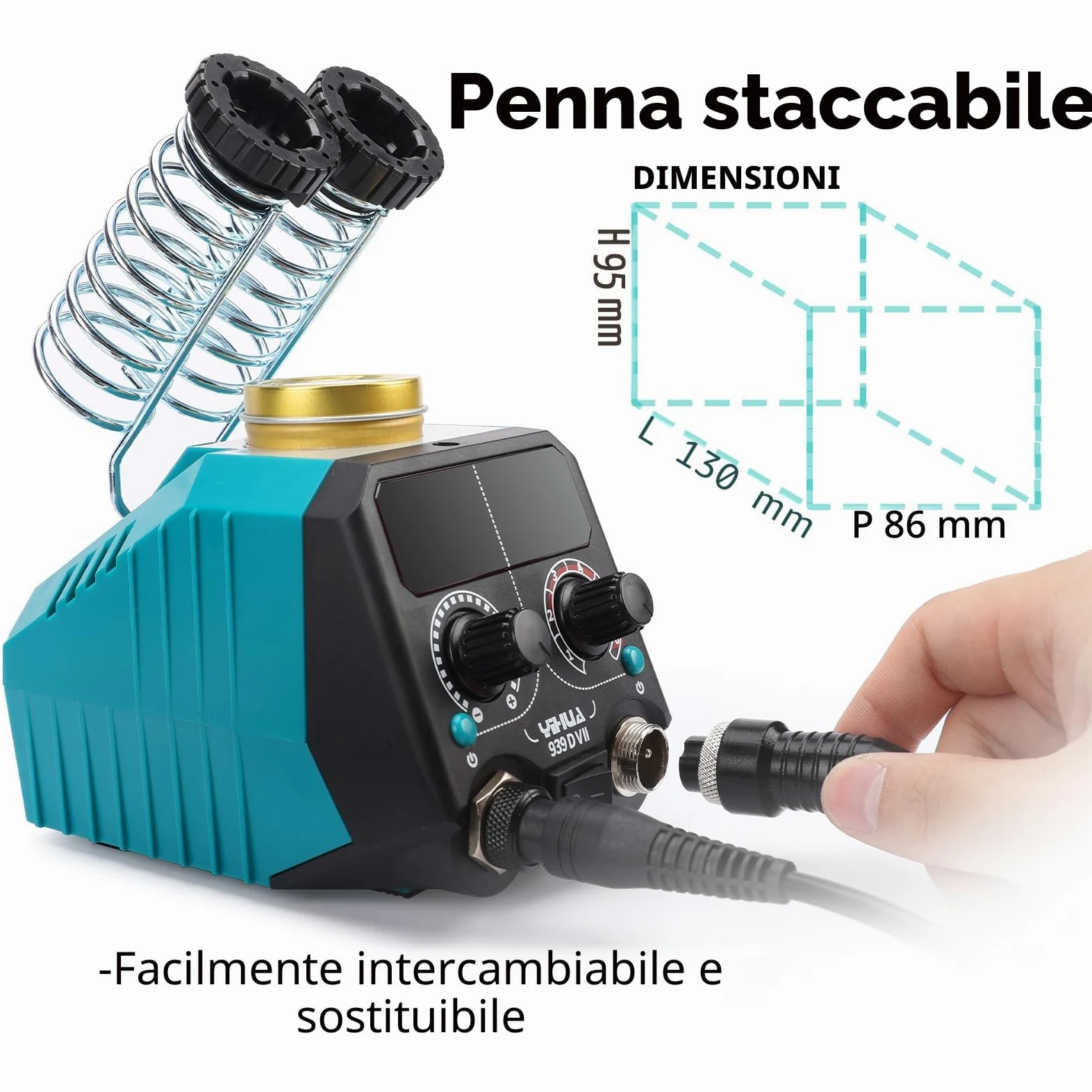YIHUA 939D-VII pirografo professionale Kit per penna a bruciatura del legno Stazione 2-in-1 Solid-Point 200-480°C (con display di temperatura)/Wire-Nib 250-750°C con 23 punte, 25 punti solidi