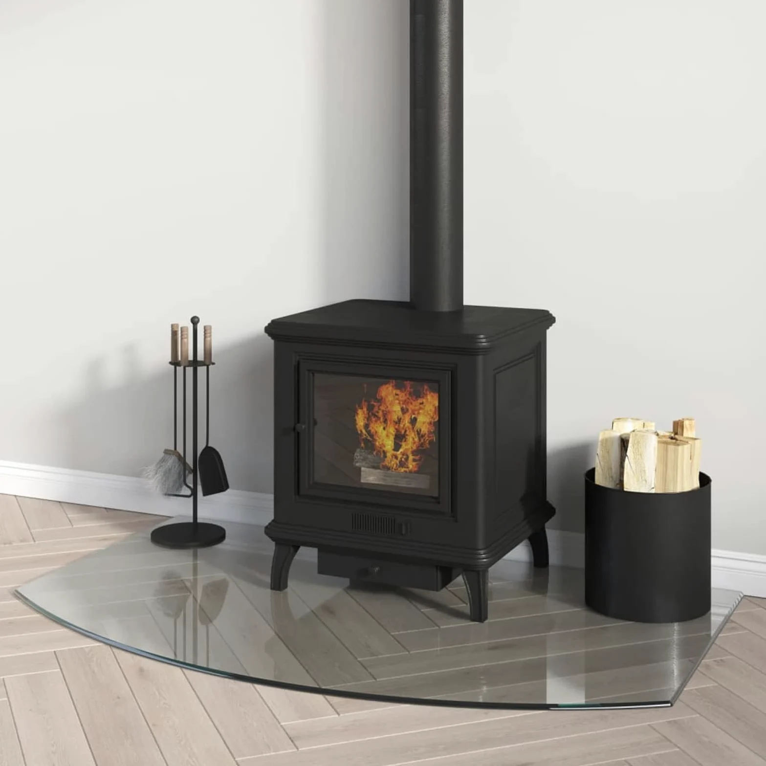 Rantry Piastra in vetro per caminetto, 100 x 60 cm, protezione per pavimenti in parquet e laminato, base per stufa resistente alle alte temperature, copertura per pavimento in vetro temperato