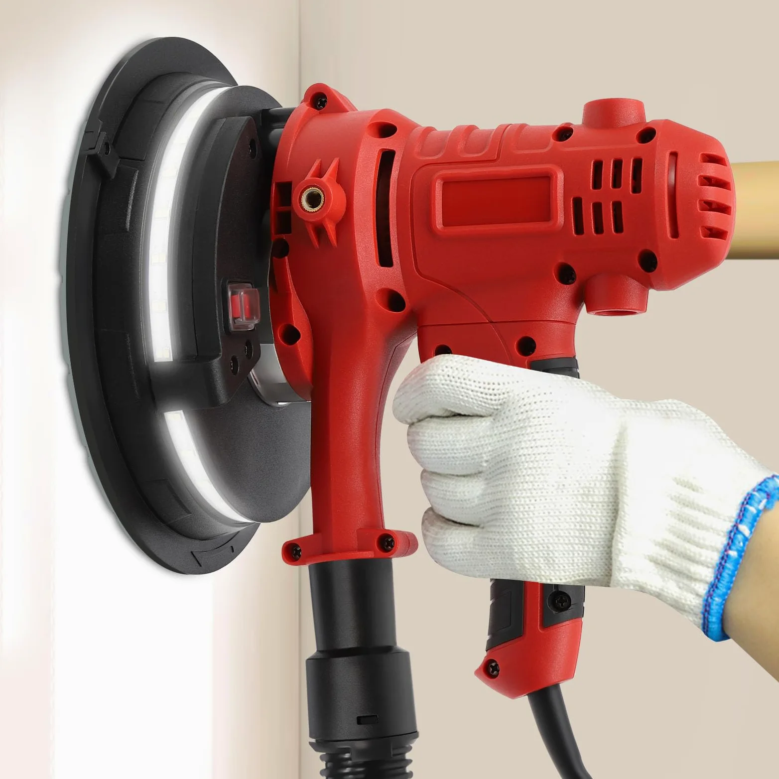 Smerigliatrice per muro a secco con aspirazione, 1200 W, 1200-2500 RPM, set blocchi abrasivi aspirazione LED, levigatura senza polvere