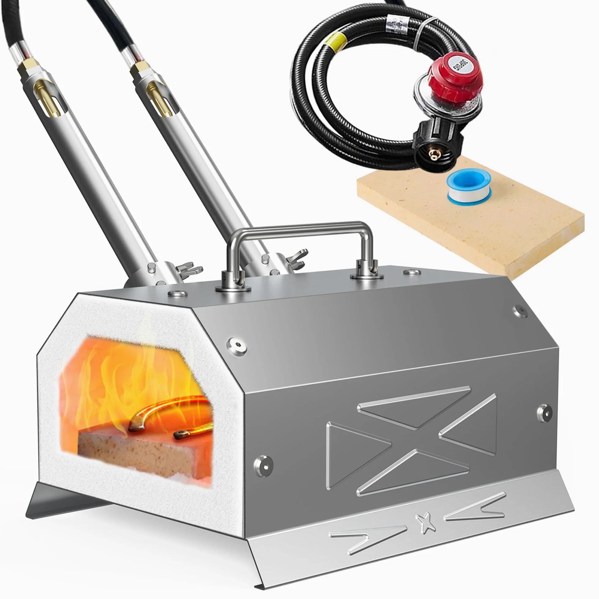 Nelyrho Propano, kit di forgia fabbro con 30 PSl Requlator, in acciaio inox, per fabbro e fabbricazione di coltelli (2 bruciatori)