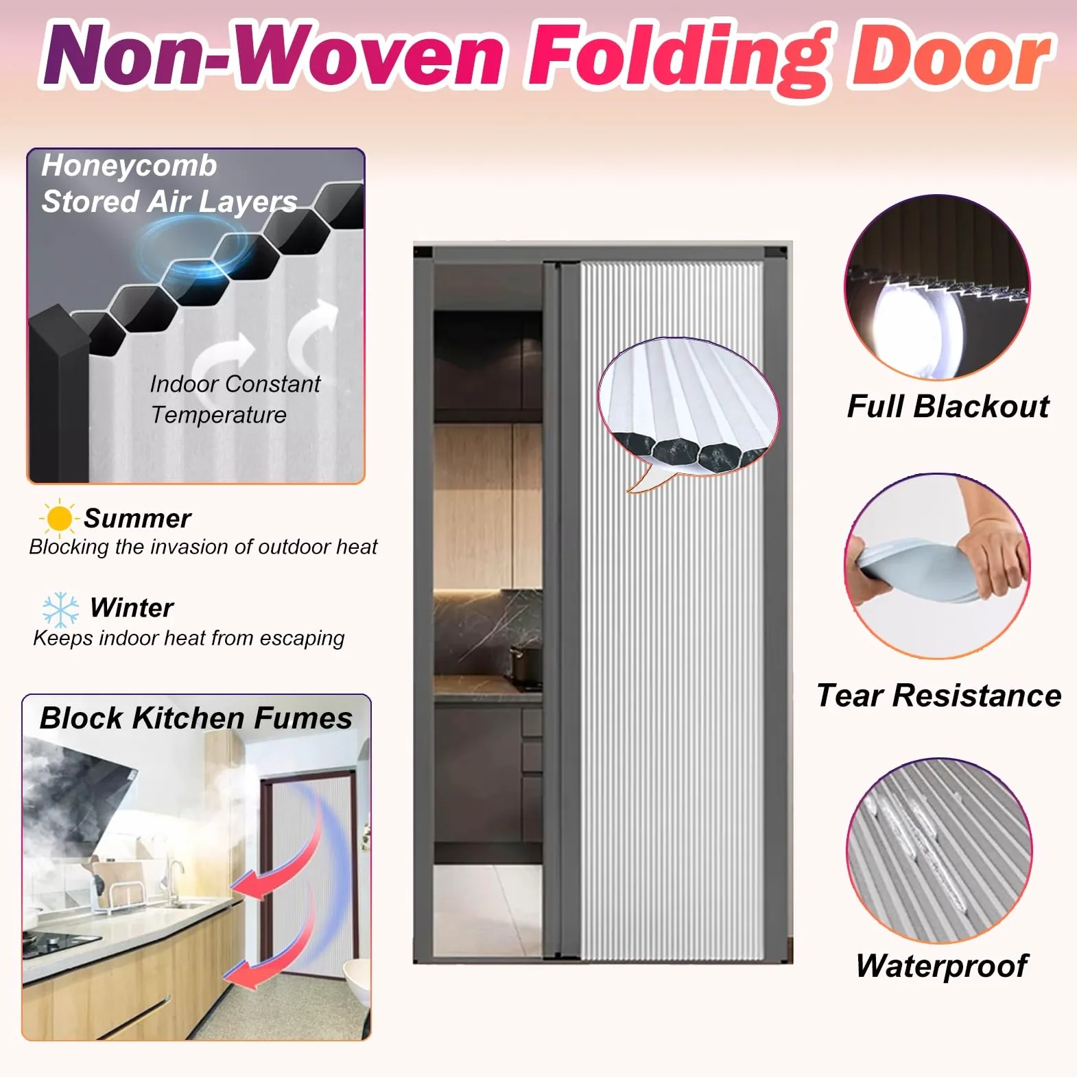 Porta a Soffietto Porte Pieghevoli Alte 200 210 220 230 240 Cm, Senza Foratura Porta A Soffietto Per Cucine/Bagni/Camere Da Letto, Divisorio A Nido D'ape(98x210cm)