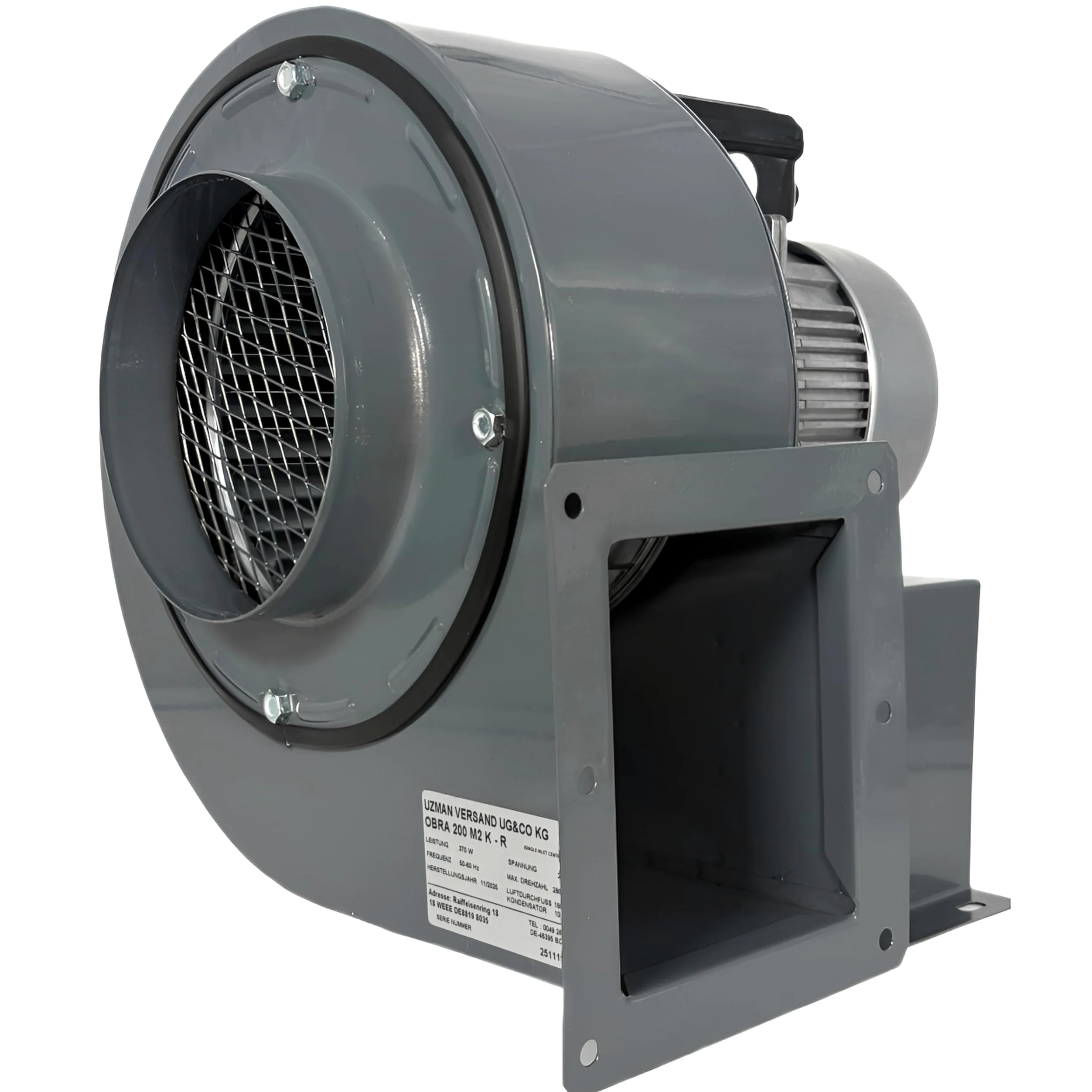 OBR200 230V Industriale Aspiratori Ventilazione Centrifugo. Ventilatore Radiale Axiale Ventola Estrattore Tubulare