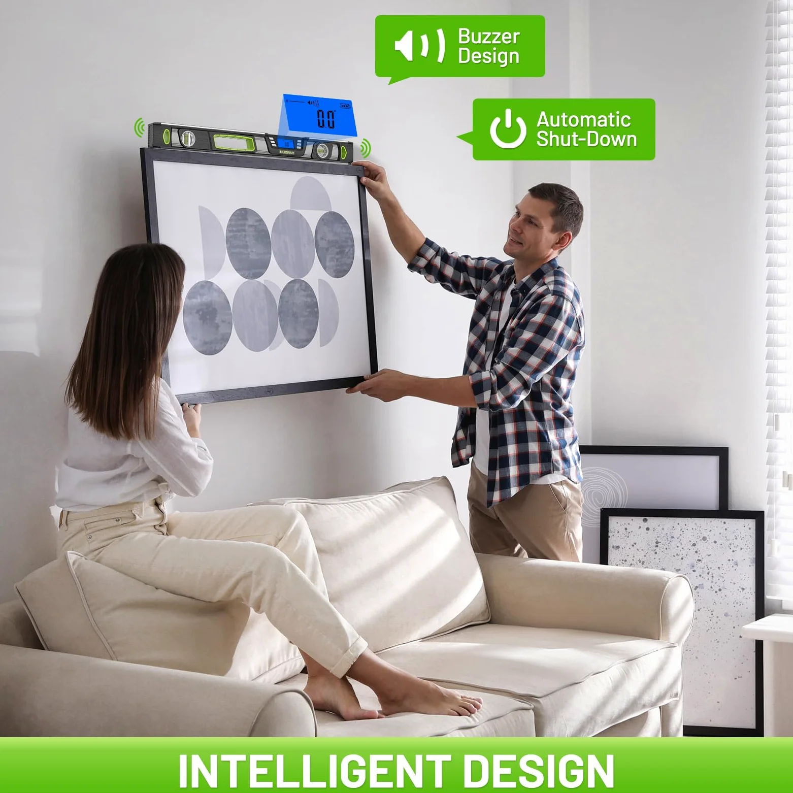 Huepar Livella digitale da 24 pollici, strumento professionale intelligente di precisione Torpedo, display LCD luminoso, avvisi acustici, fondo magnetico, IP54, resistente alla polvere e all'acqua
