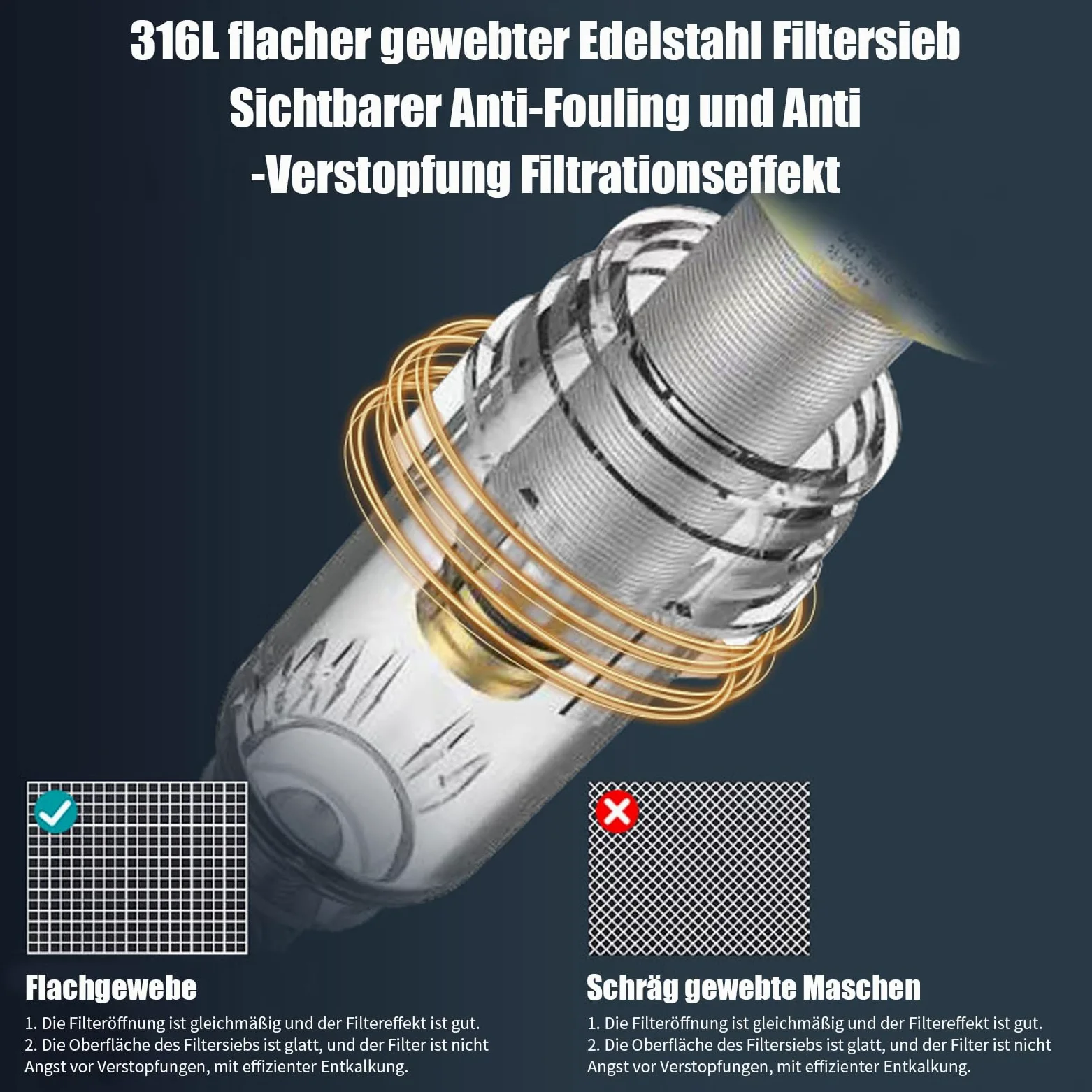 filtro meccanico, finezza 40 μm, con manometro e autopulente, parte superiore in ottone, impedisce risciacquo di corpi estranei