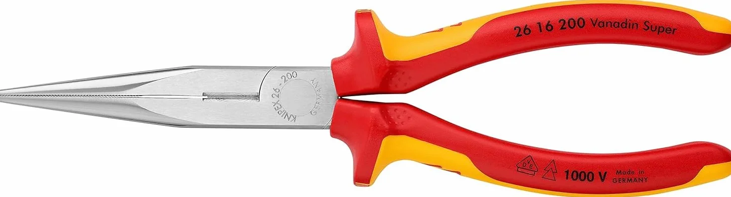KNIPEX Pinza per meccanica - con becchi mezzotondi con tronchese (pinza a becchi di cicogna) cromata isolati con manici rivestiti in, 26 16 200