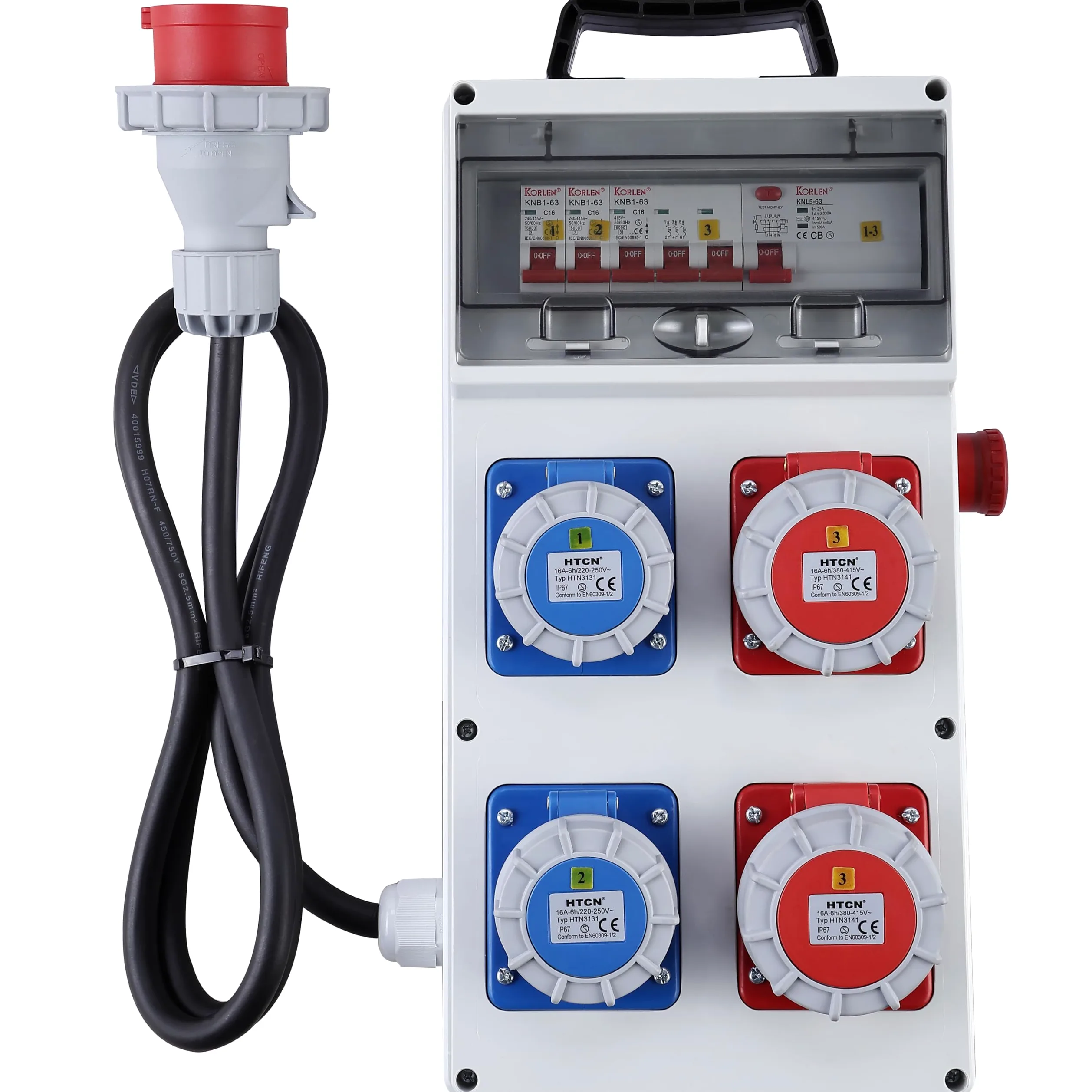 Electraline 60424 Quadro Elettrico di Distribuzione 4 Prese CEE, Spina CEE 3P+N+T, Cavo 1.7M H07RN-F 5G2.5, IP67, con interruttore differenziale RCD 30ma + Interruttori magnetotermici MCB