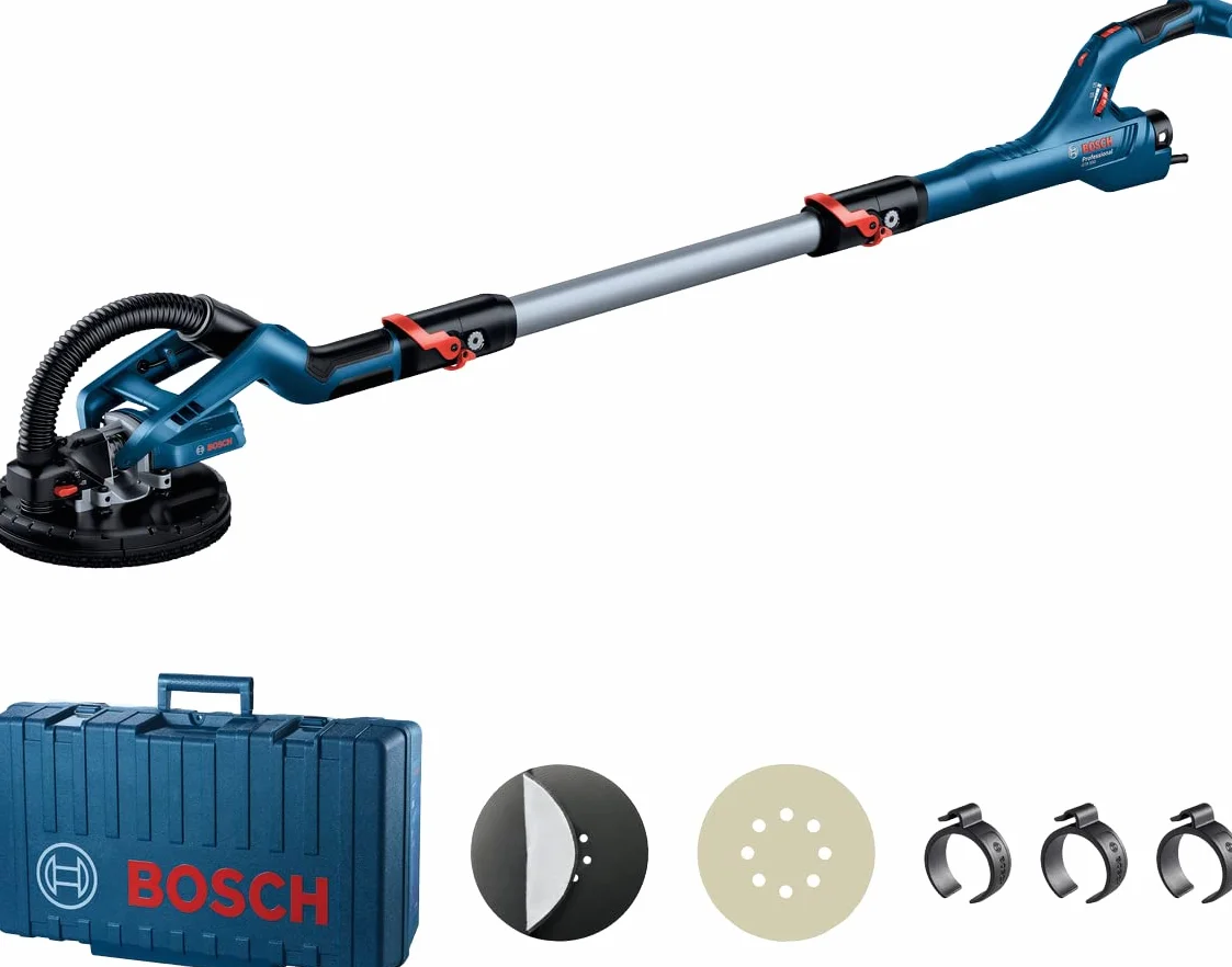 Bosch Professional: Levigatrice a gesso "Giraffa" GTR 550 (550 W, 1 set di dischi abrasivi, 1 carta vetrata, 3 morsetti per cavi, valigetta)