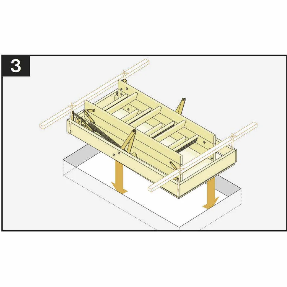 Scala pieghevole in legno a 3 sezioni per soffitta e sottotetto, dimensioni della struttura: larghezza 60 cm x lunghezza 120 cm, altezza fino a 280 cm, portello isolato