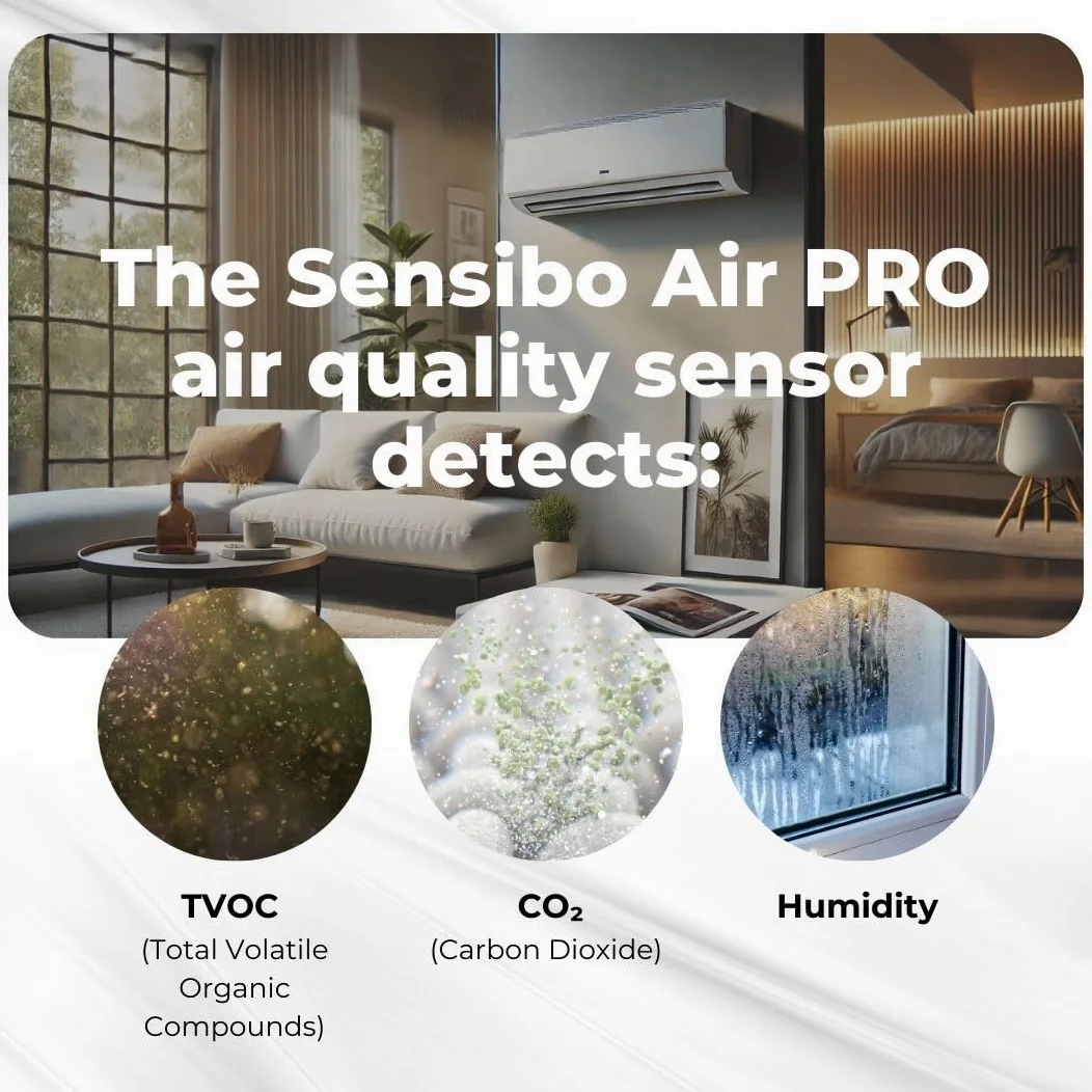Sensibo Air PRO -qualità dell’aria e telecomando smart per condizionatori mini split, da finestra o portatile. Sensori di temperature e umidità. Compatibile con Google App, Apple HomeKit, Alexa e Siri