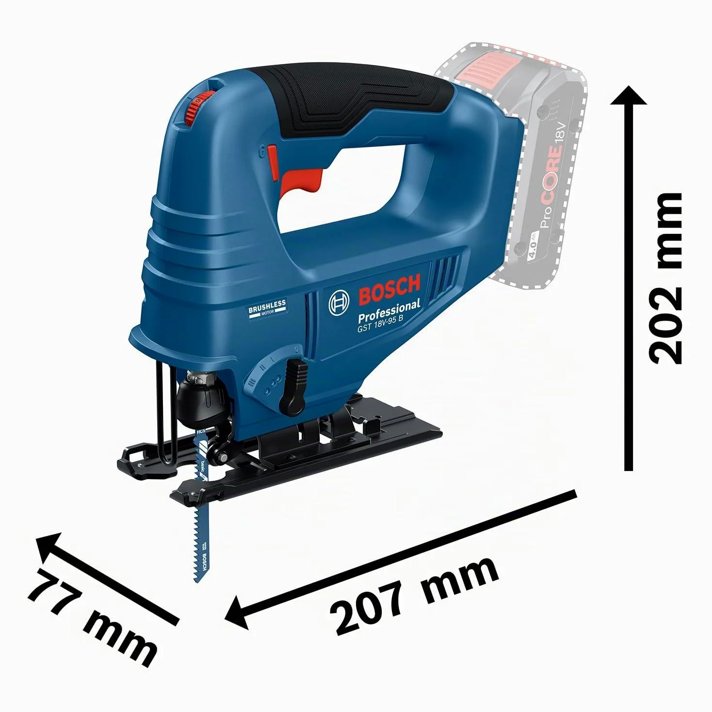 Bosch Professional 18V System Seghetto alternativo a batteria GST 18V-95 B (senza batteria/caricabatteria)