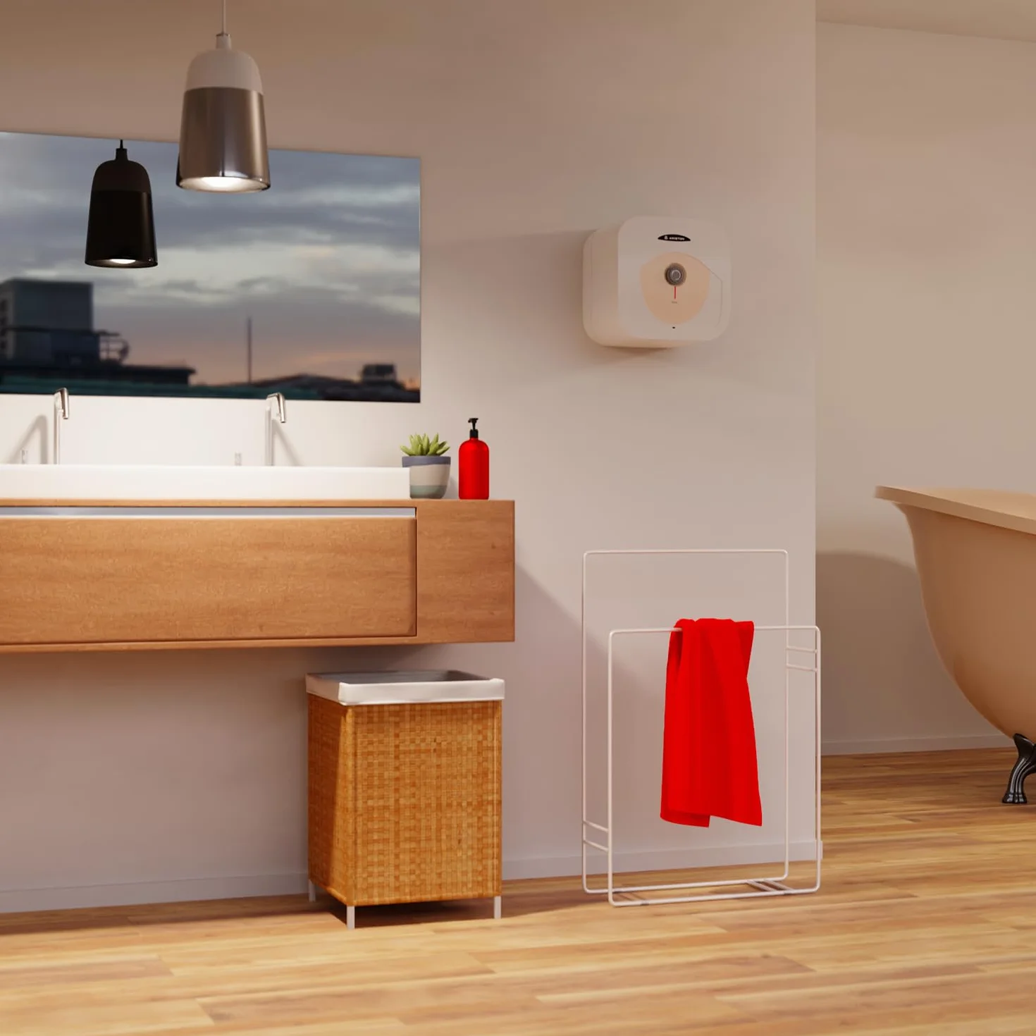 Ariston Dune RS - Scaldabagno Elettrico 30 Litri 38x41x42 cm - Boiler Elettrico con Display LED Controllo Temperatura, Installazione in Italia Sopralavello, Beige 220V, Classe Energetica A