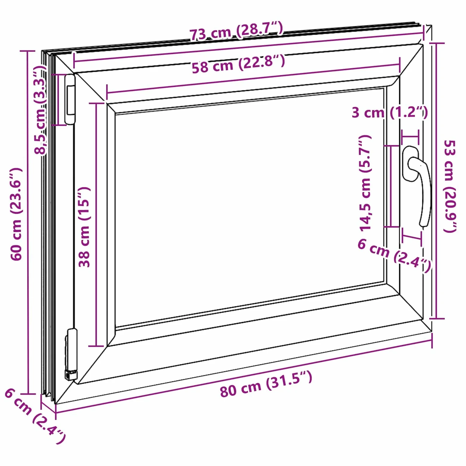 Finestra manuale RISOR 80 x 60 cm PVC e vetro, design moderno della finestra per cantina, vetro PVC resistente, efficiente dal punto di vista energetico, isolamento termico, fonoassorbente