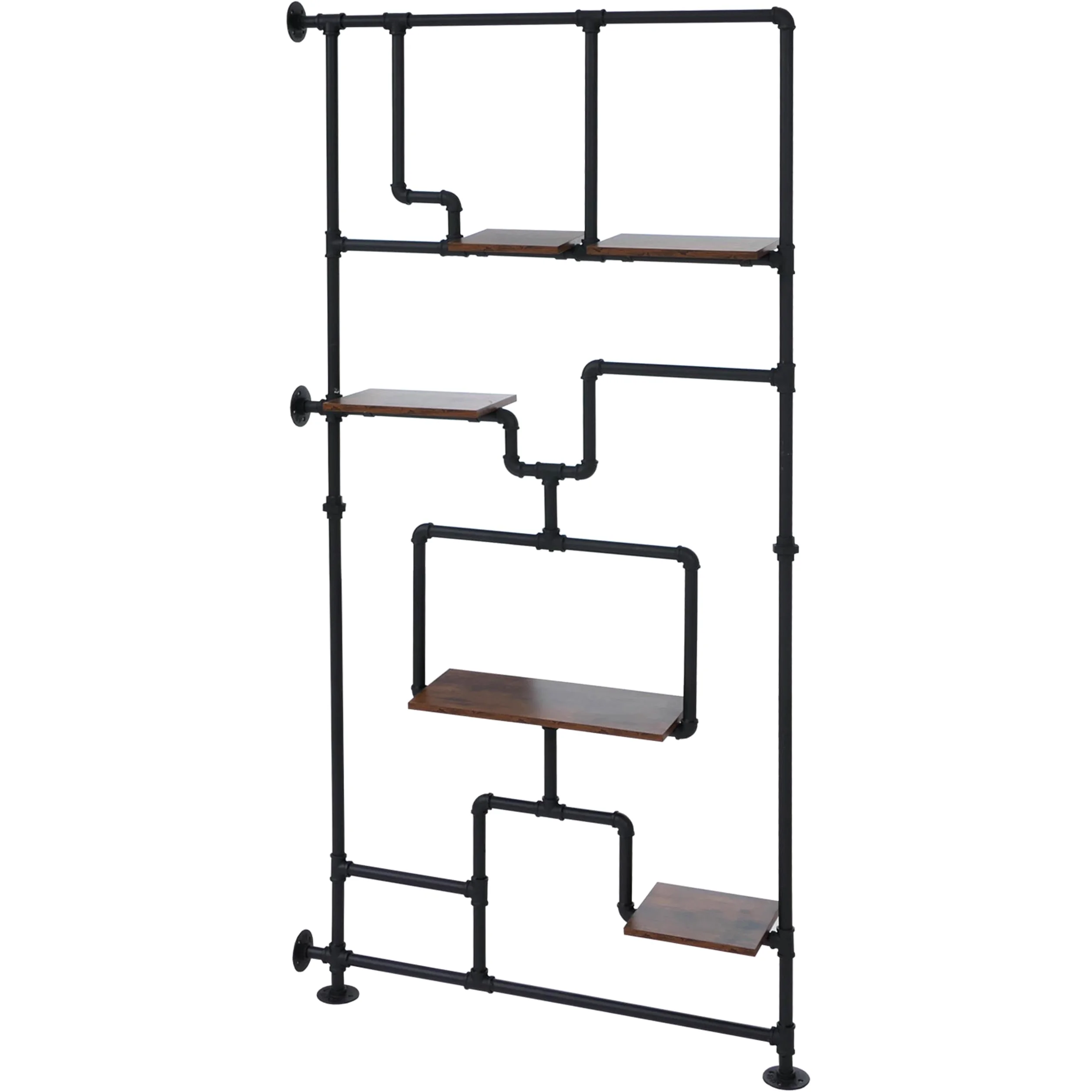 Divisorio con ripiani HWC-P10, scaffale da soggiorno, metallo industriale melaminico MVG 203x100x20 cm - marrone scuro