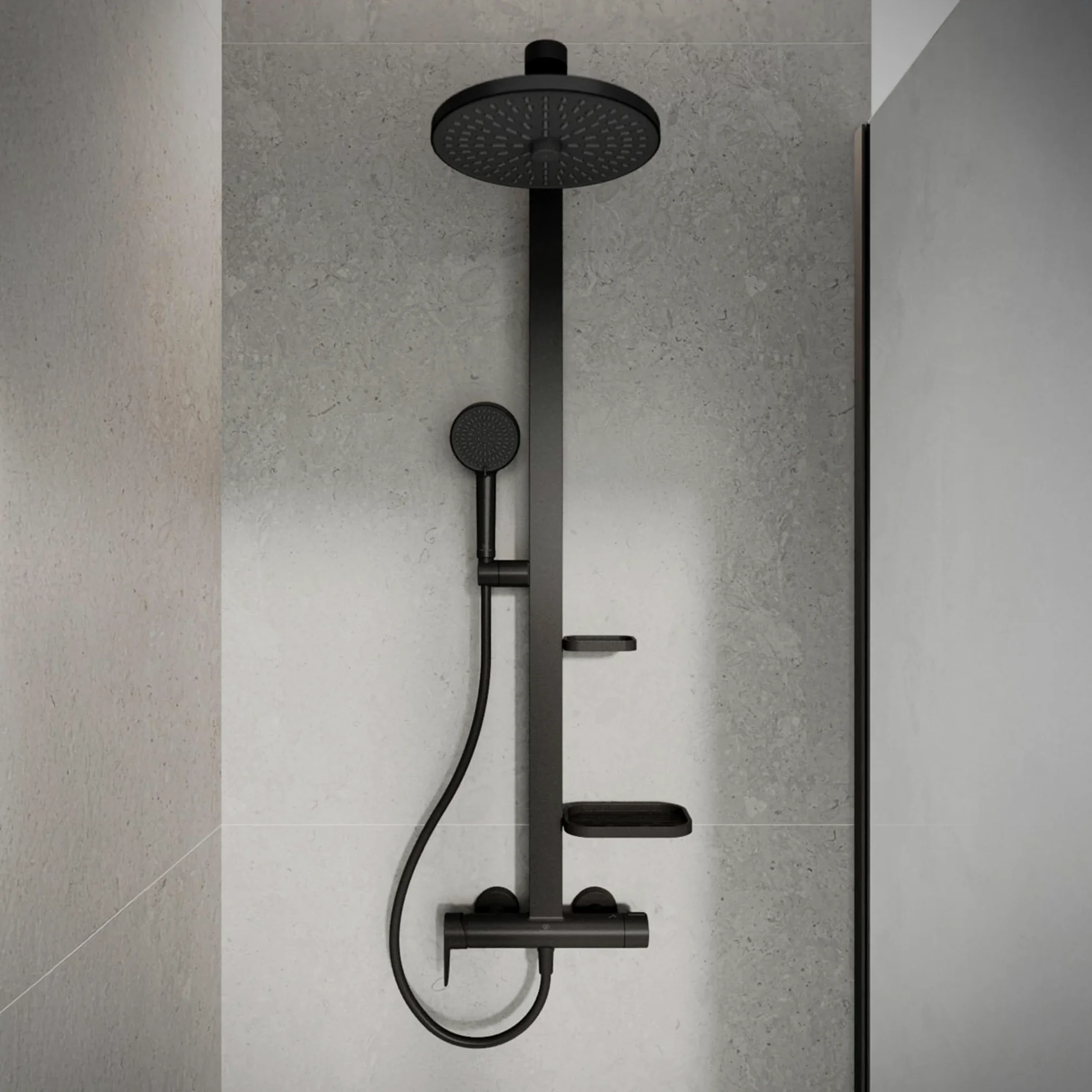Ideal Standard Ceraflow Alu+ Colonna doccia, Realizzato con l'100% di alluminio riciclato, doccia a risparmio idrico con getti variabili e protezione antiscottatura – Nero Opaco (356x501x1113 mm)