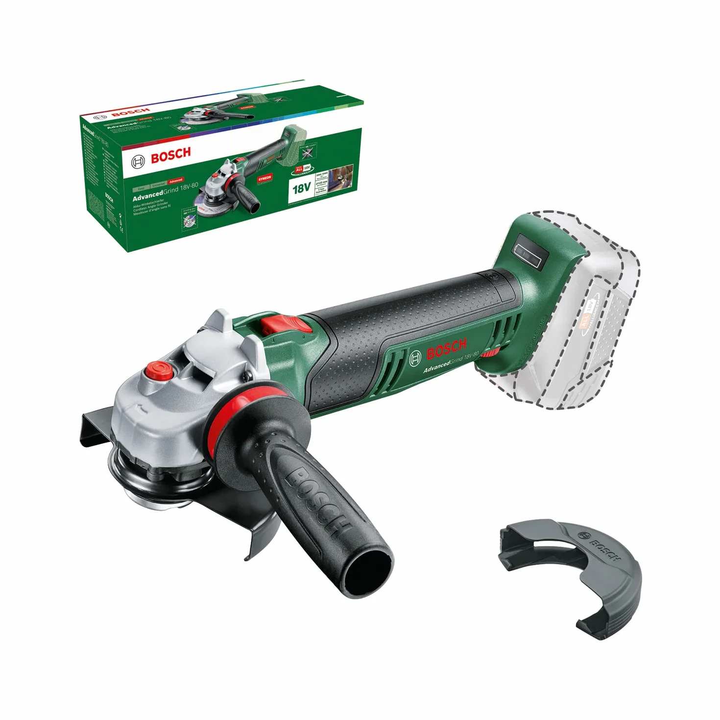 Bosch Home and Garden Minismerigliatrice angolare a batteria AdvancedGrind 18V-80 (senza batteria; 18 Volt System; per smerigliatura, taglio, spazzolatura e levigatura di vari materiali)