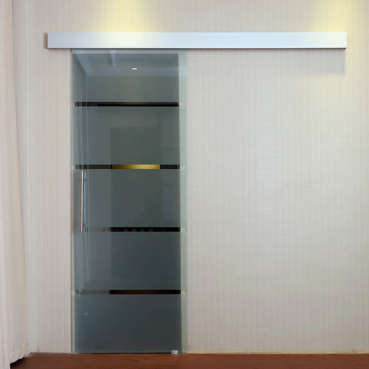 HOMCOM Porta Scorrevole Interna in Vetro Smerigliato e Satinato con Binario B2 e Maniglia per Bagno Cucina Studio Vetro 205x 90x 0,8cm
