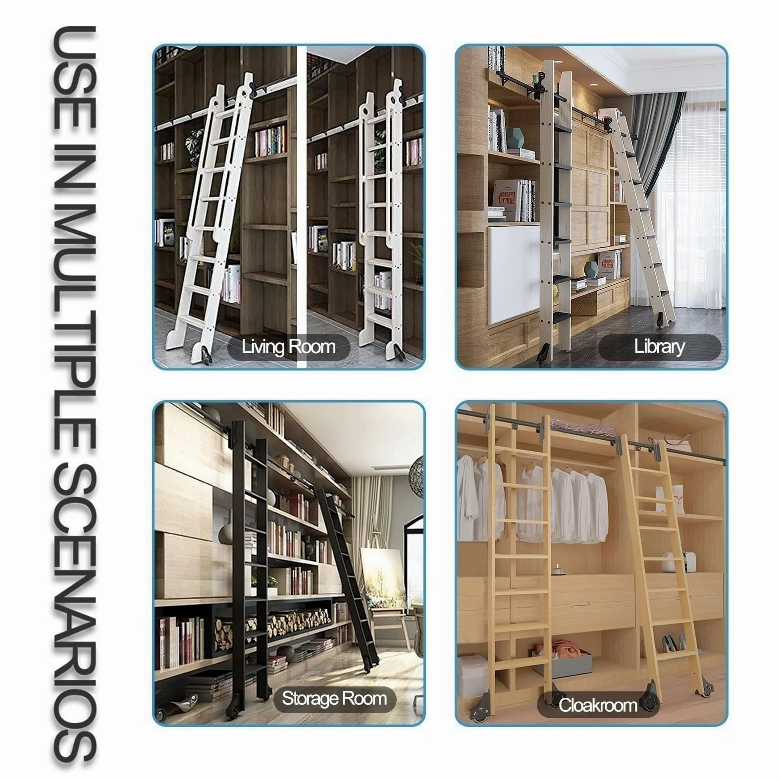 Kit Hardware per Scala Scorrevole, libreria Hardware per Scala Mobile Retrattile Binario di Scorrimento per Scala Mobile con Rullo da Pavimento in Acciaio Resistente