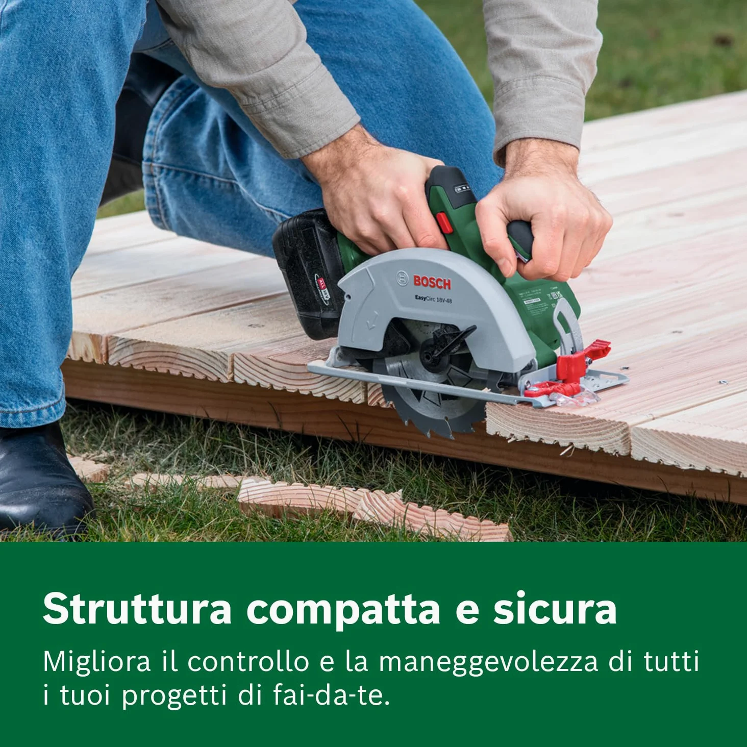 Bosch 18V System Sega circolare a batteria EasyCirc 18V-48 (Taglio di materiali in legno fino a 48 mm; incl. adattatore per aspiratore, guida parallela)