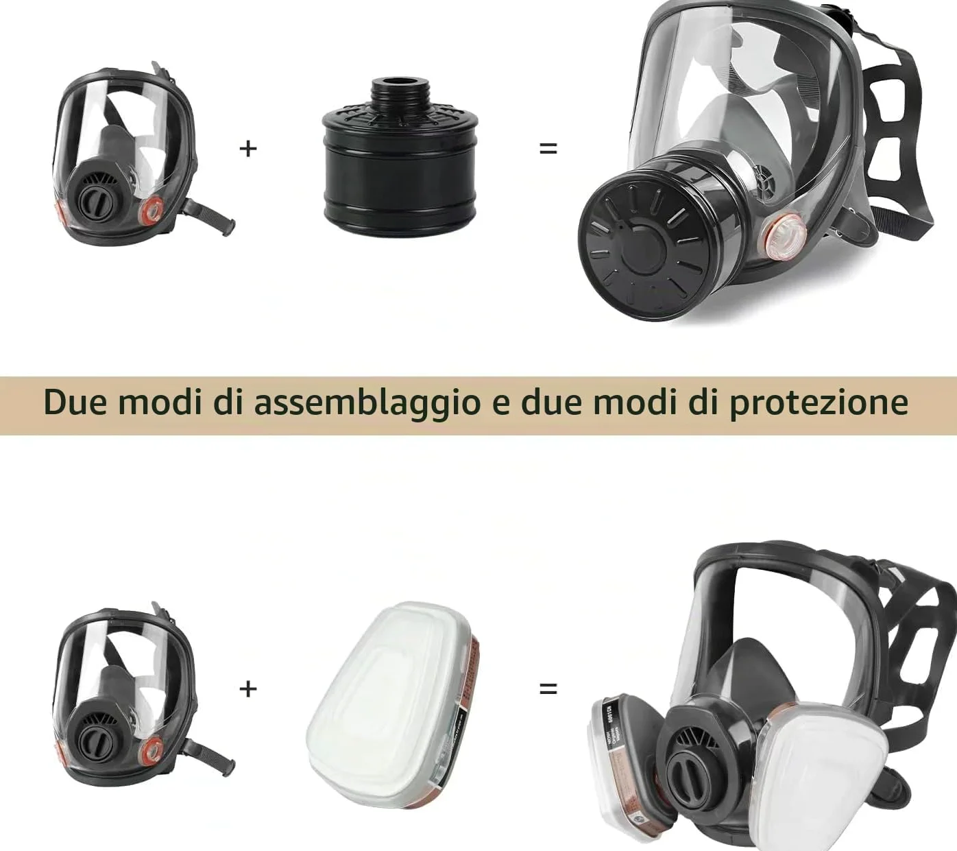 Maschera Antipolvere a Pieno Facciale con Filtro a Carbone Attivo da 40 mm